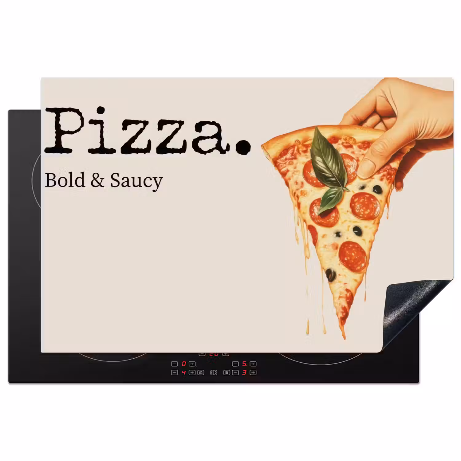 Pizza - Kaas - Pepperoni Inductie beschermer vinyl 3mm klein -3d