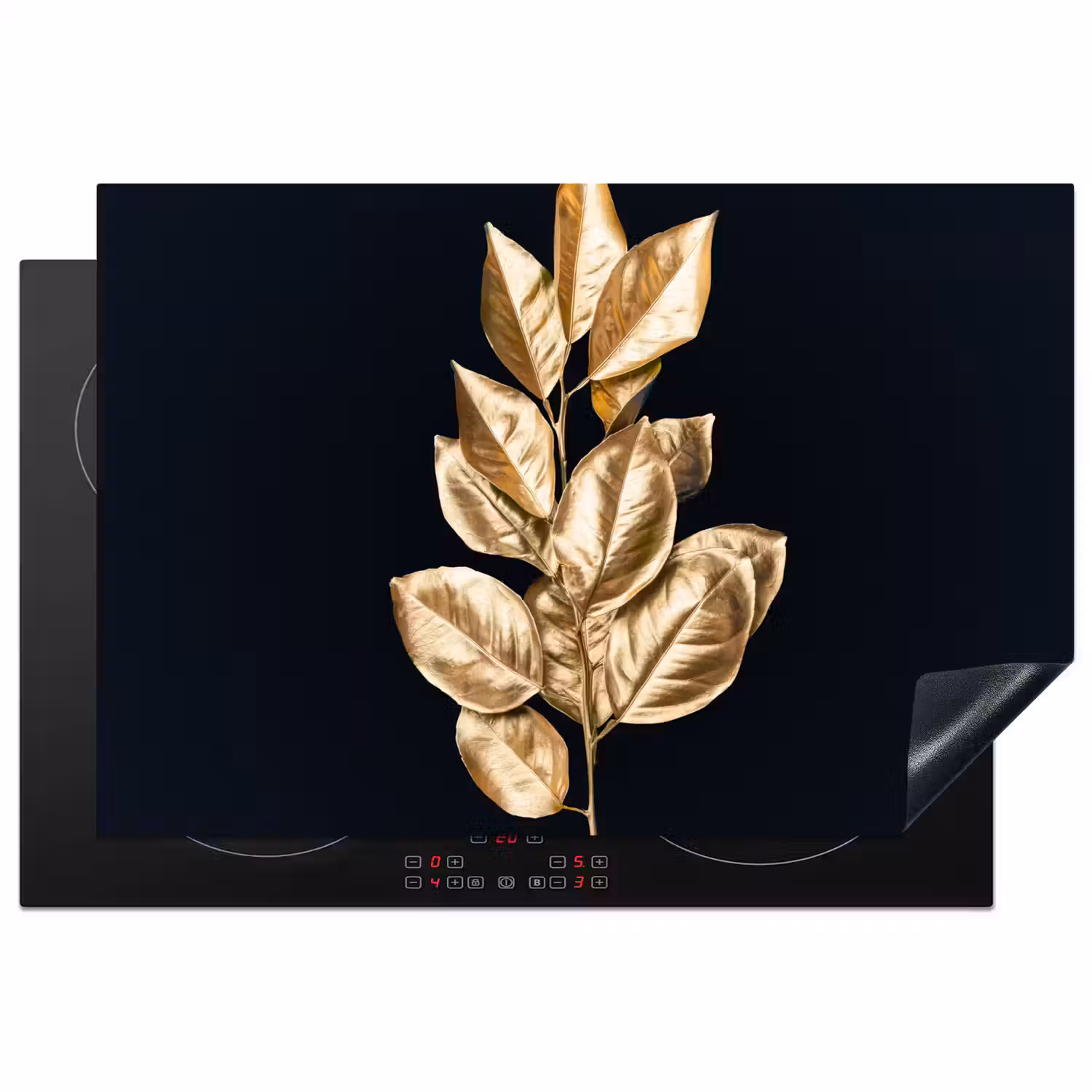 Plant - Bladeren - Goud - Zwart - Luxe Inductie beschermer vinyl 3mm klein -3d