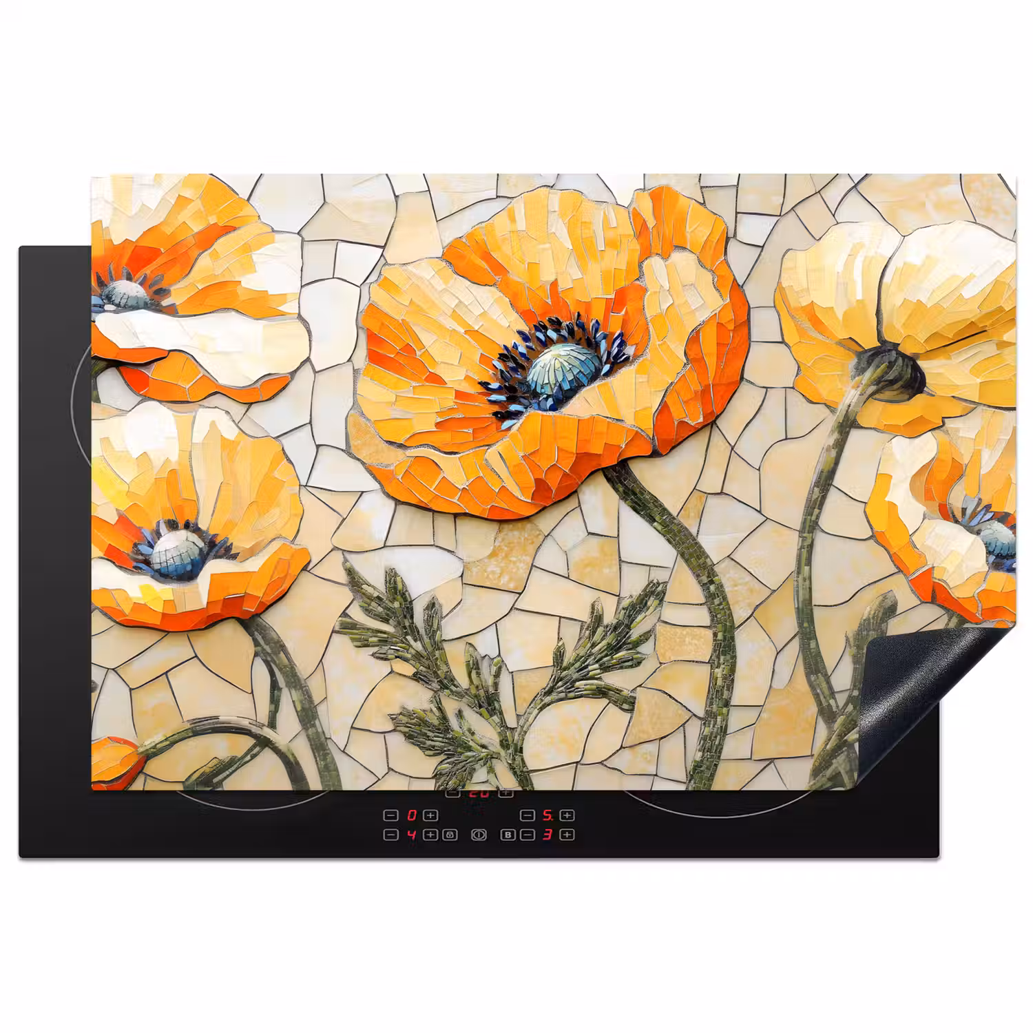Klaprozen - Oranje - Mozaïek - Bladeren Inductie beschermer vinyl 3mm klein -3d