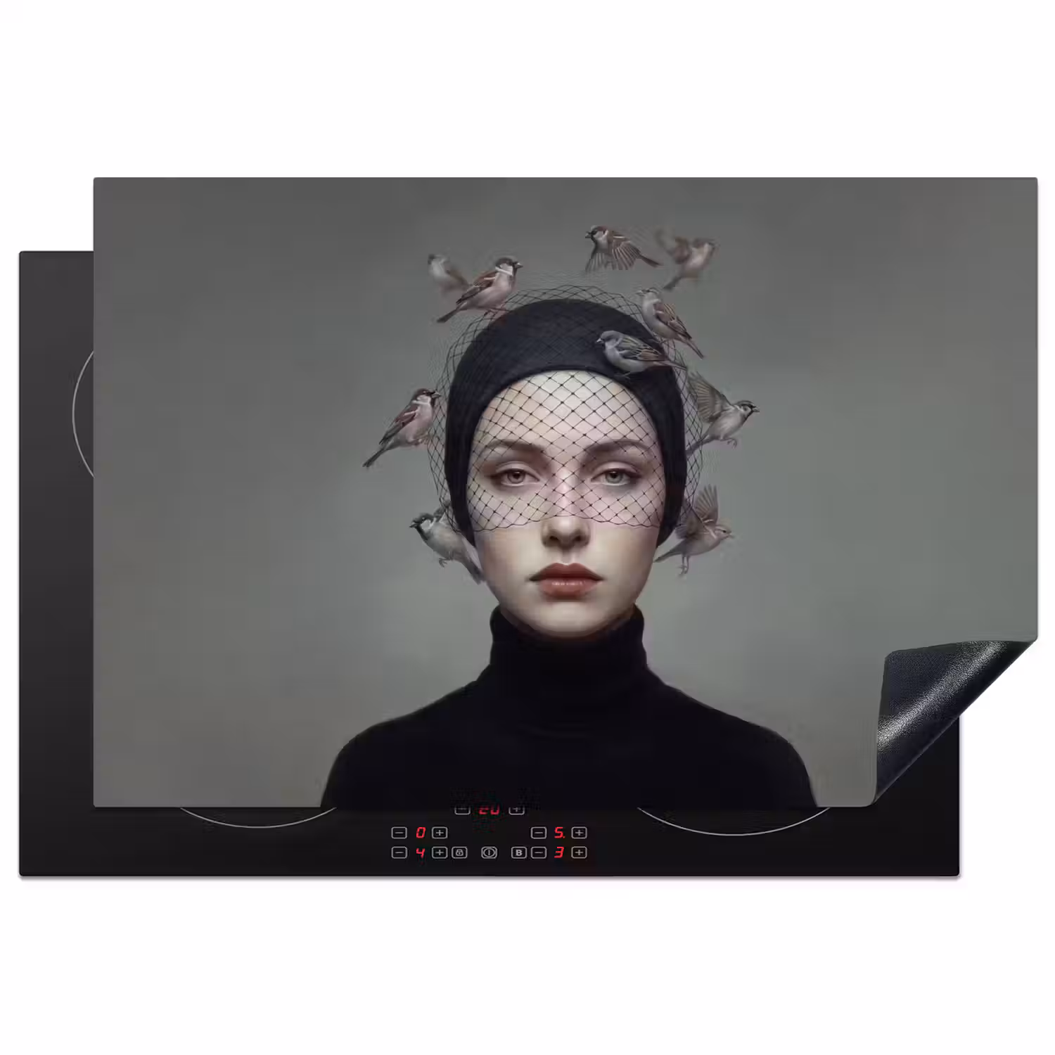 Portret - Vogels - Zwart Inductie beschermer vinyl 3mm klein -3d