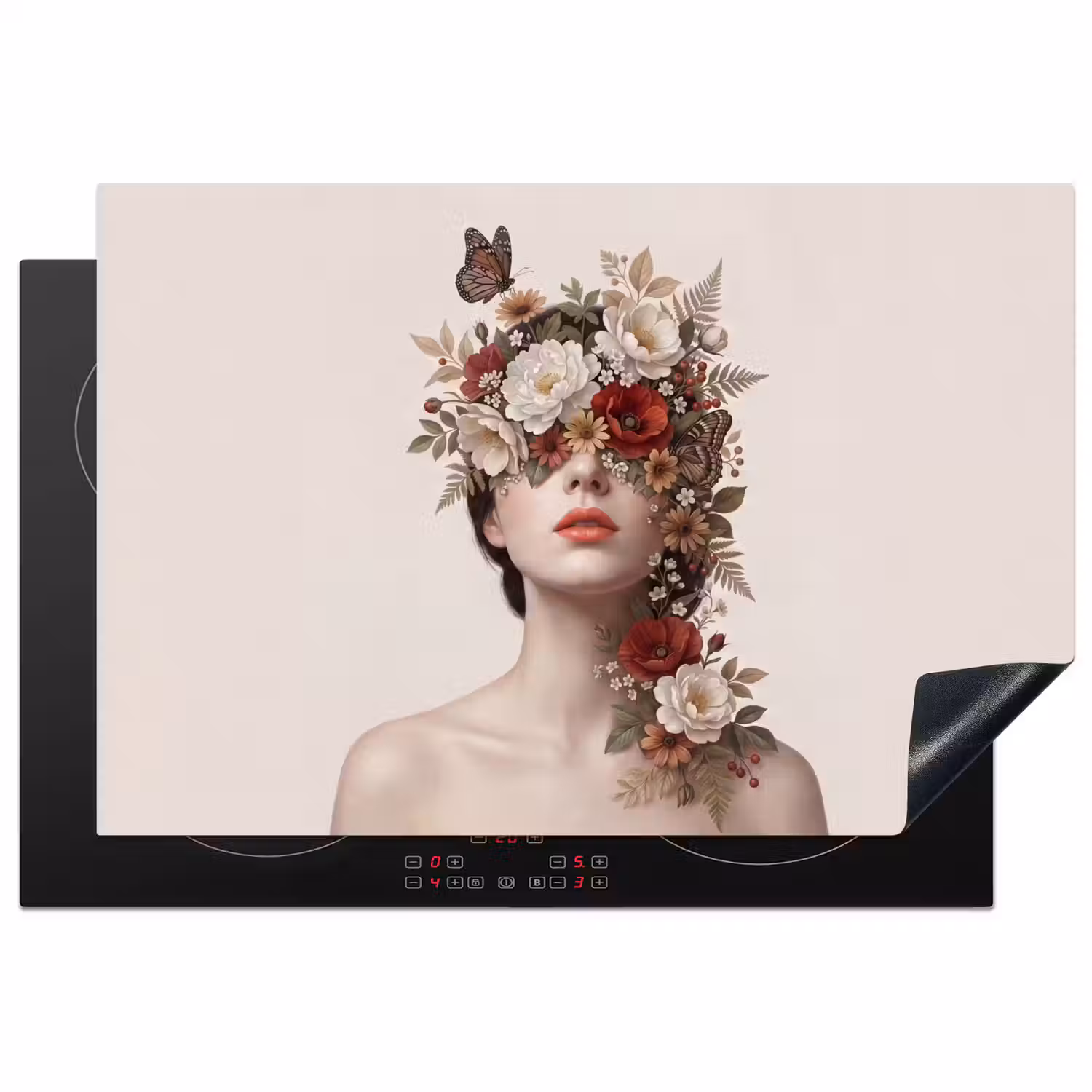 Portret - Bloemen - Cremé Inductie beschermer vinyl 3mm klein -3d