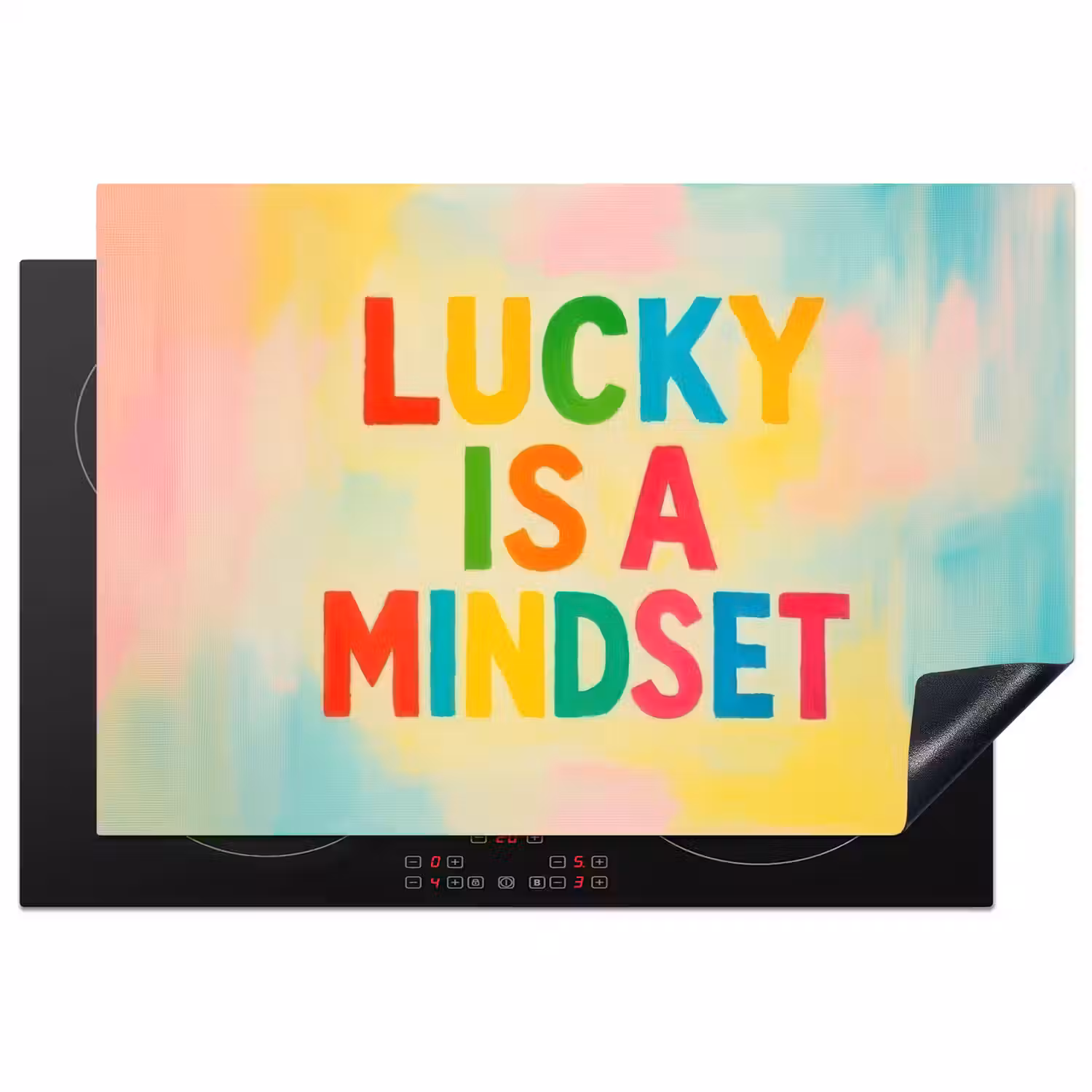 Quote - Lucky - Regenboogkleuren Inductie beschermer vinyl 3mm klein -3d