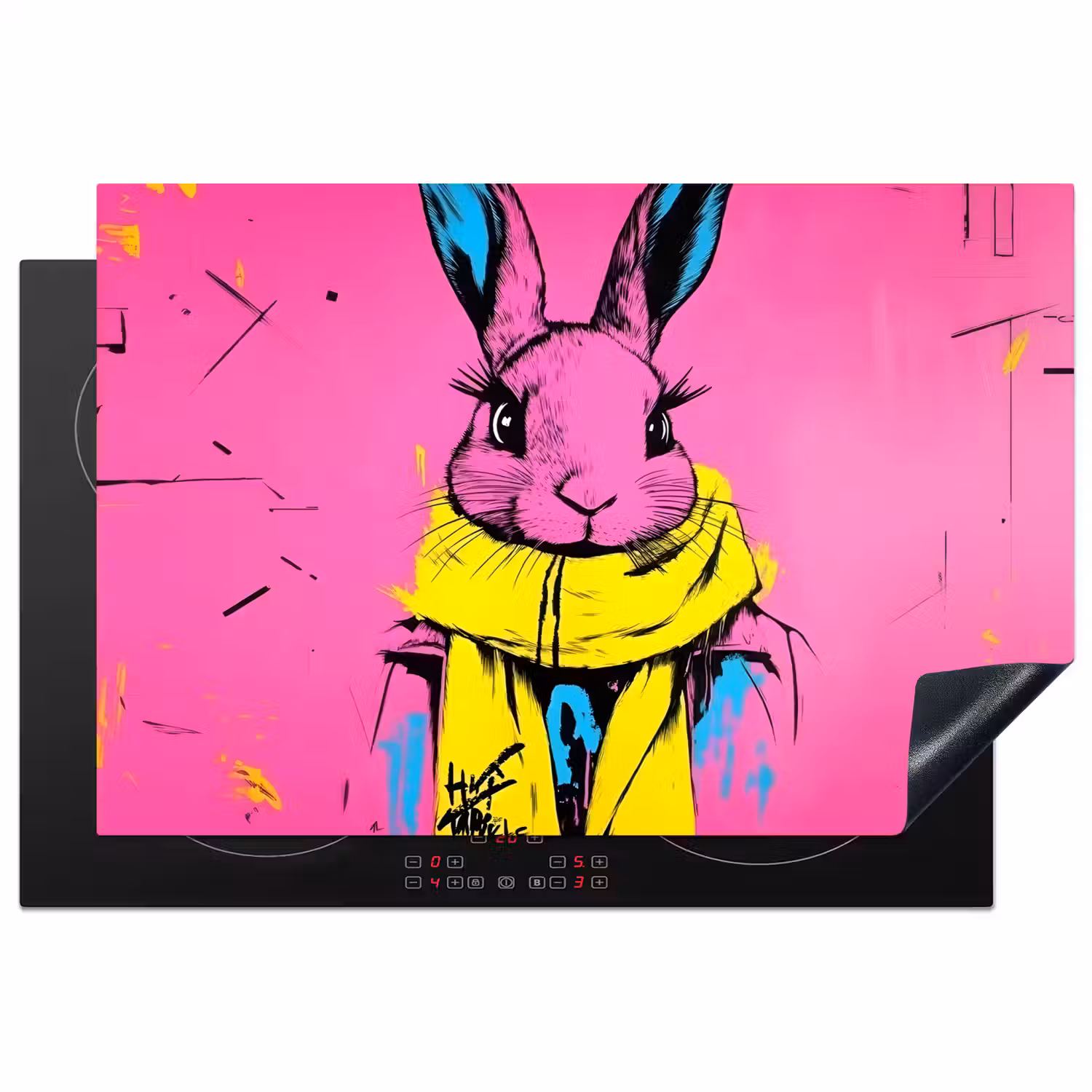 Konijn - Felroze - Sjaal - Abstract Inductie beschermer vinyl 3mm klein -3d