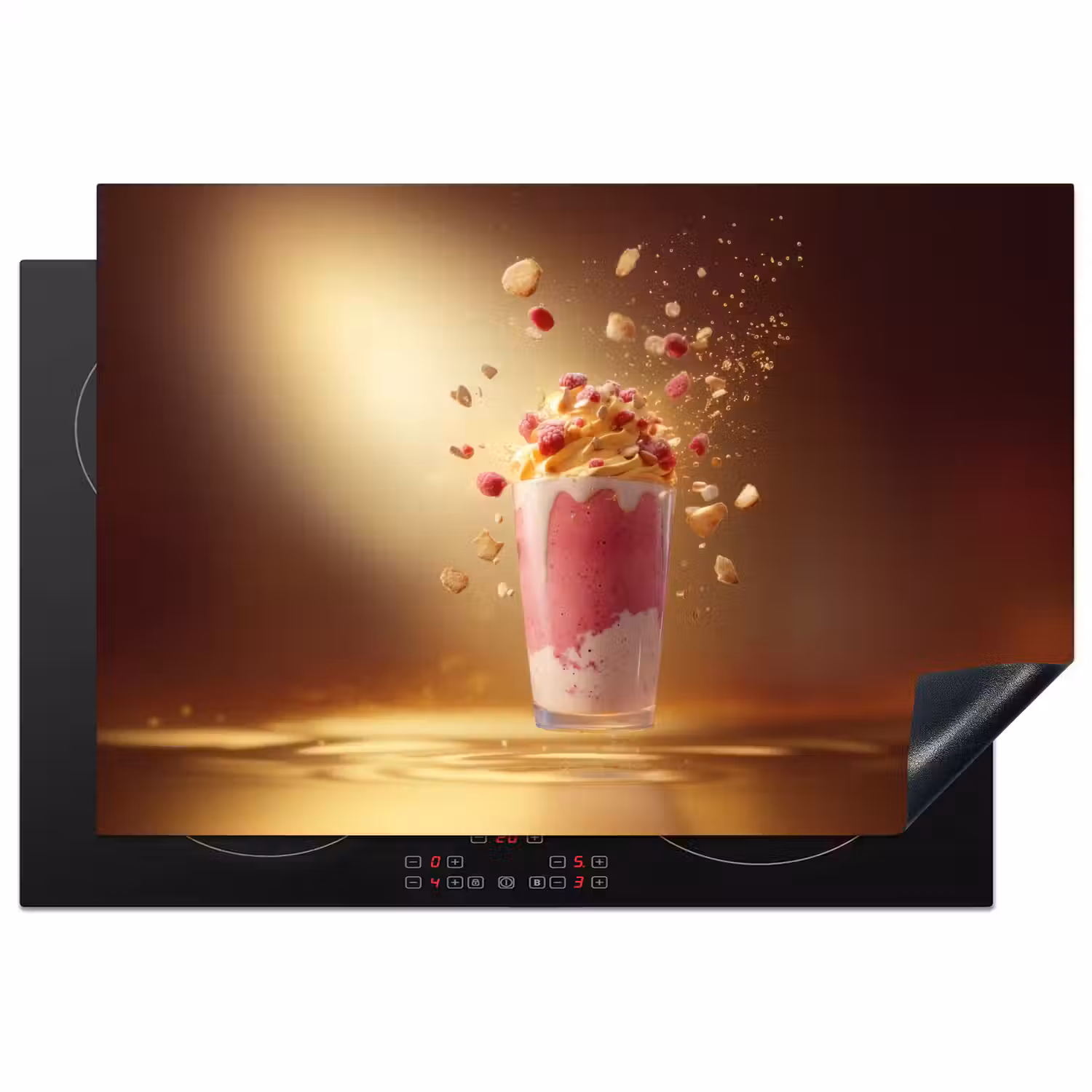 Framboos - Smoothie - Drinken - Roze Inductie beschermer vinyl 3mm klein -3d