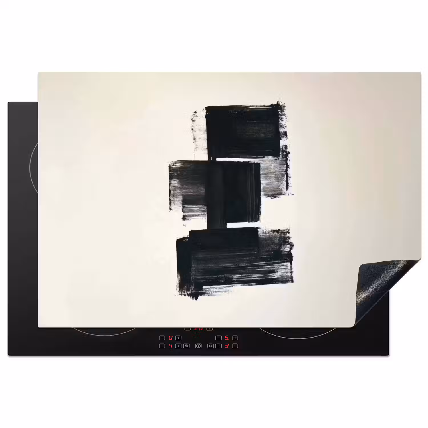 Rechthoeken - Penseelstreken - Abstract - Zwart Inductie beschermer vinyl 3mm klein -3d