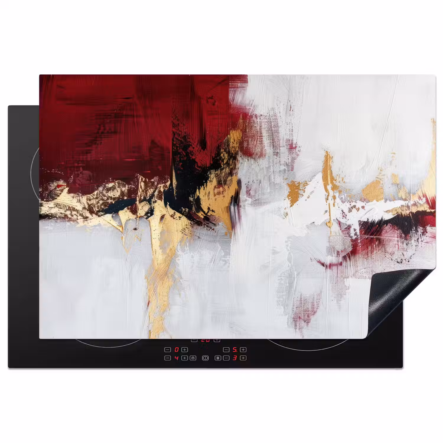 Rood - Marmer - Abstract - Goud - Modern Inductie beschermer vinyl 3mm klein -3d