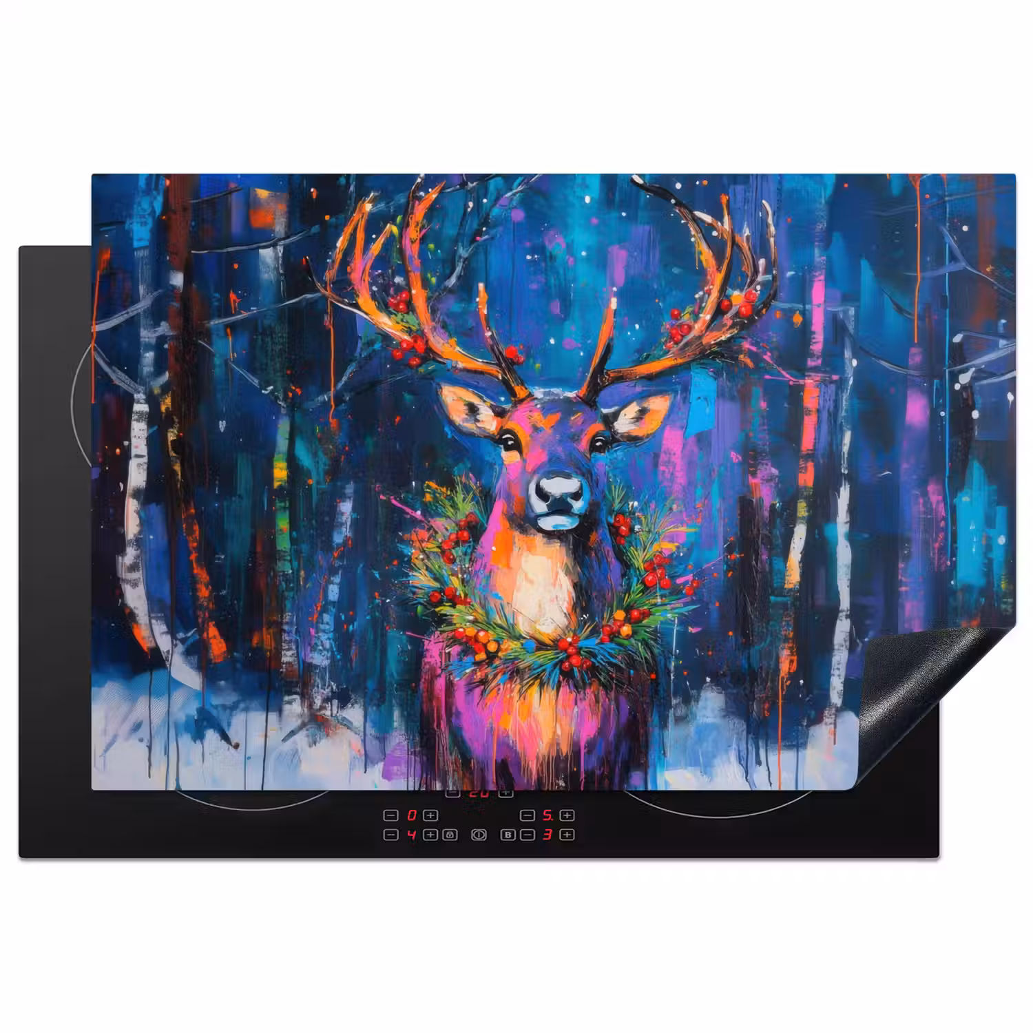 Rendier - Krans - Sprookjesachtig - Blauw Inductie beschermer vinyl 3mm klein -3d