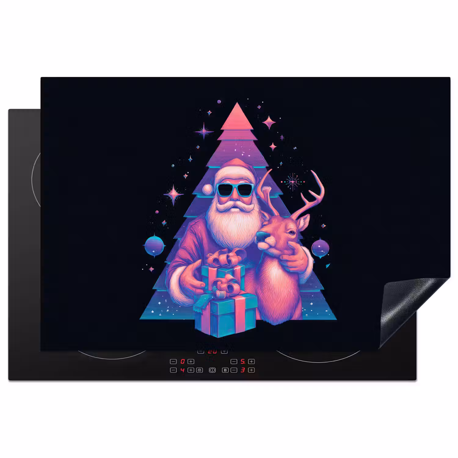 Retro - Kerstman - Rendieren - Kerstboom Inductie beschermer vinyl 3mm klein -3d