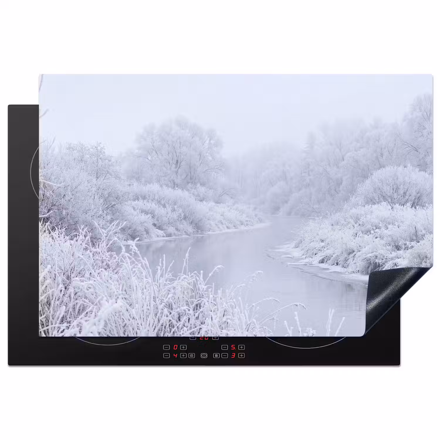 Rivier - Sneeuw - Bos - Winter - Schilderachtig Inductie beschermer vinyl 3mm klein -3d
