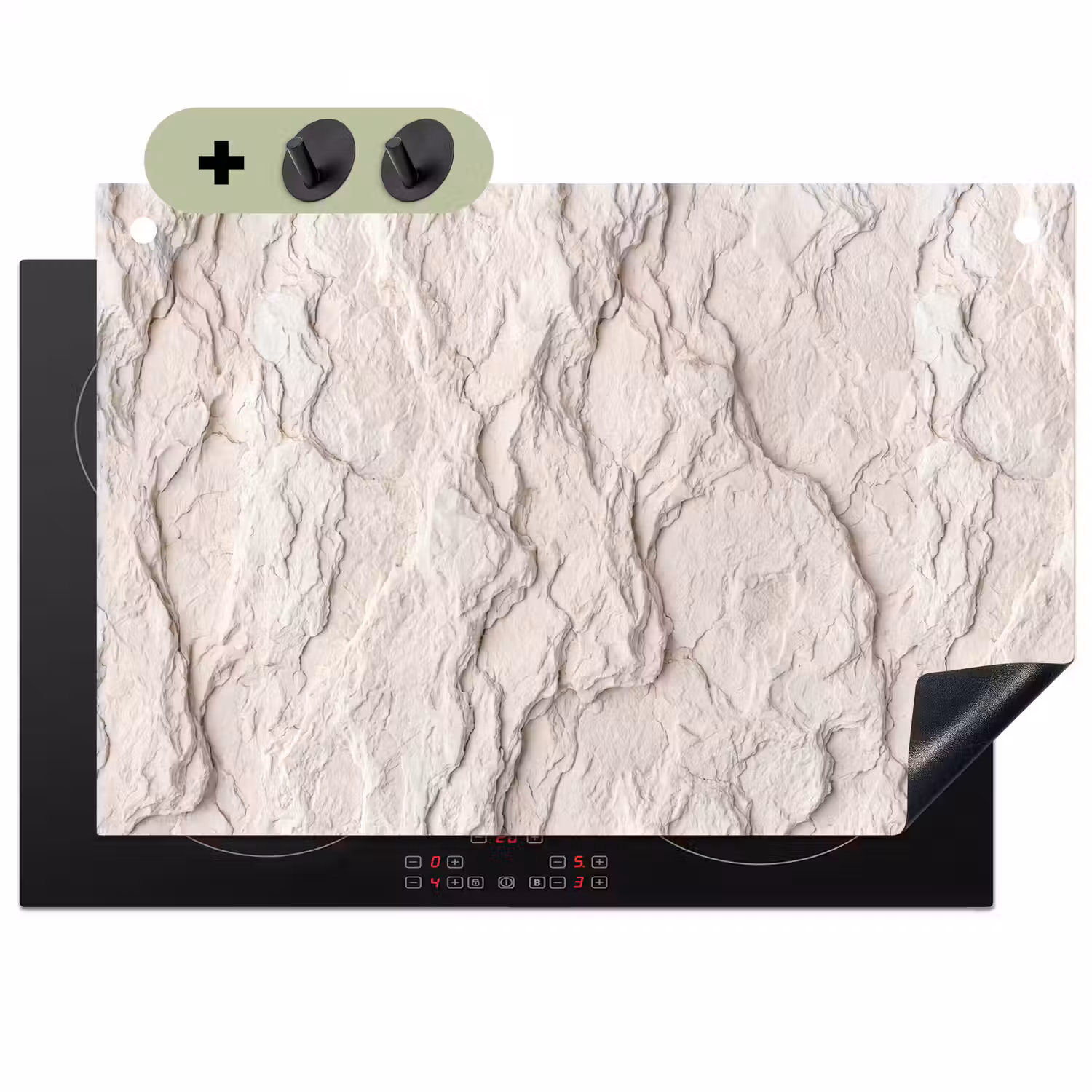 Rots - Structuur - Natuur - Beige - Abstract Inductie beschemer met haakjes klein -3d