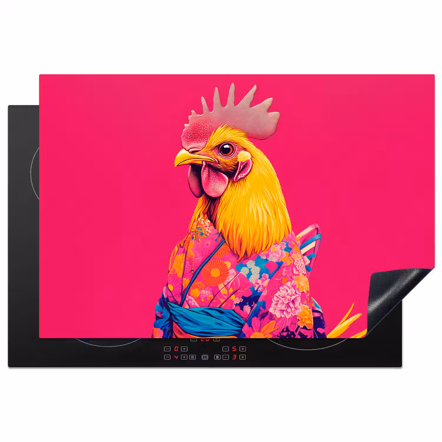Haan - Kleurrijk - Kimono - Roze Inductie beschermer vinyl 3mm klein -3d