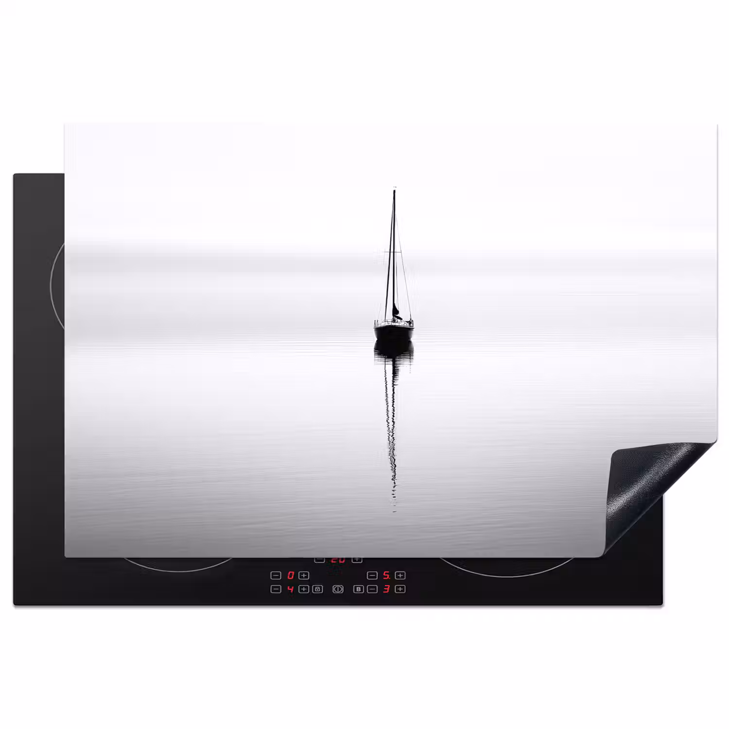 Zeilboot - Zwart - Water - Silhouet Inductie beschermer vinyl 3mm klein -3d