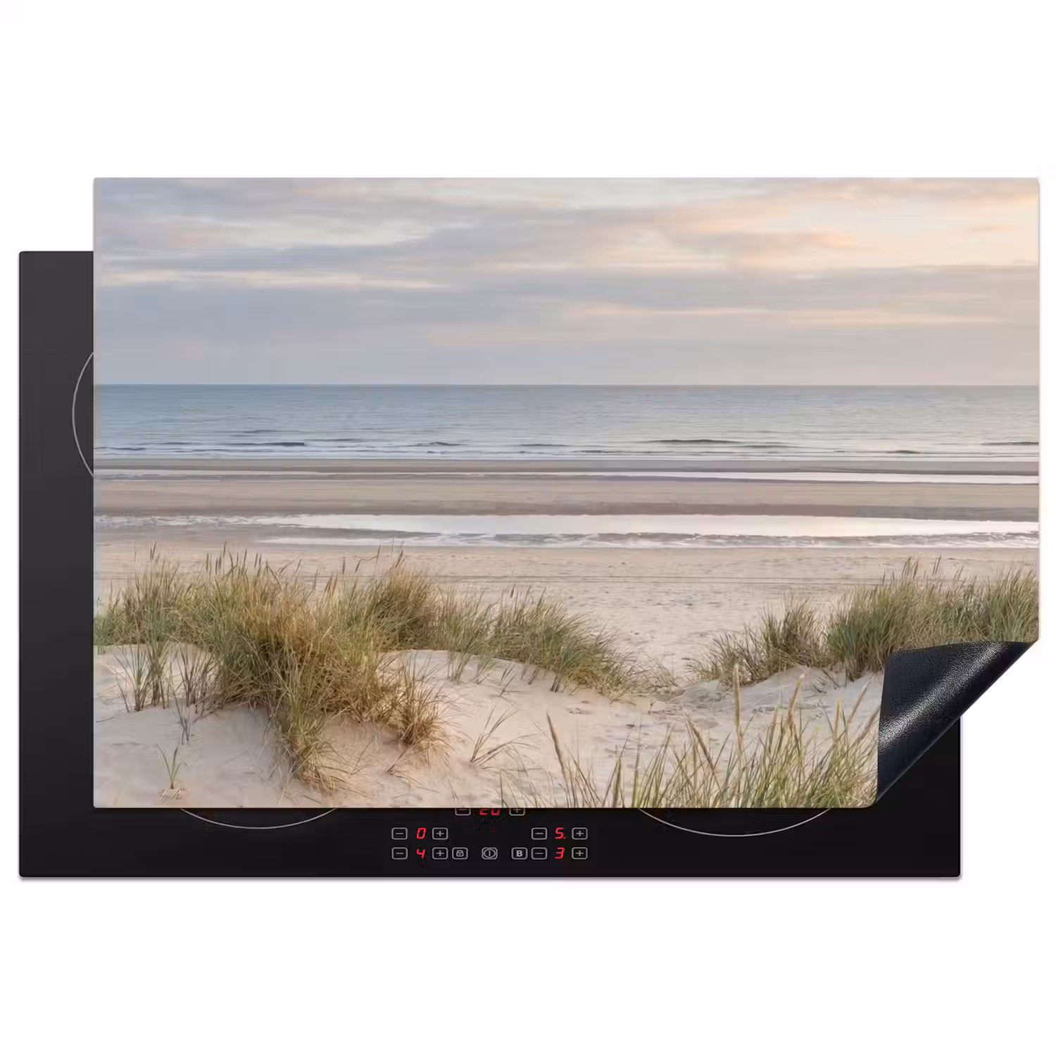 Zandstrand - Bewolkt - Duinen Inductie beschermer vinyl 3mm klein -3d