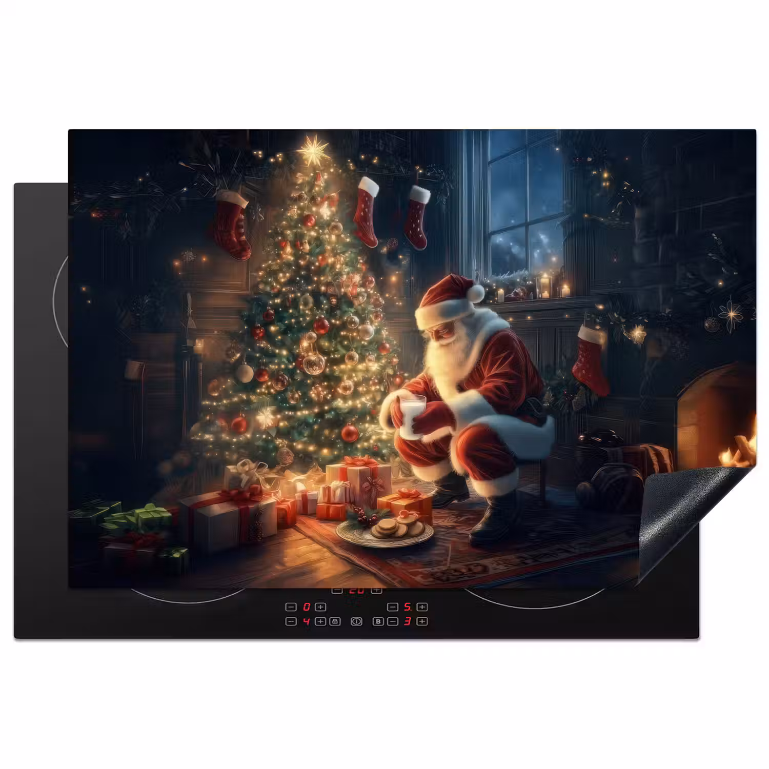 Kerstman - Haard - Donker Inductie beschermer vinyl 3mm klein -3d