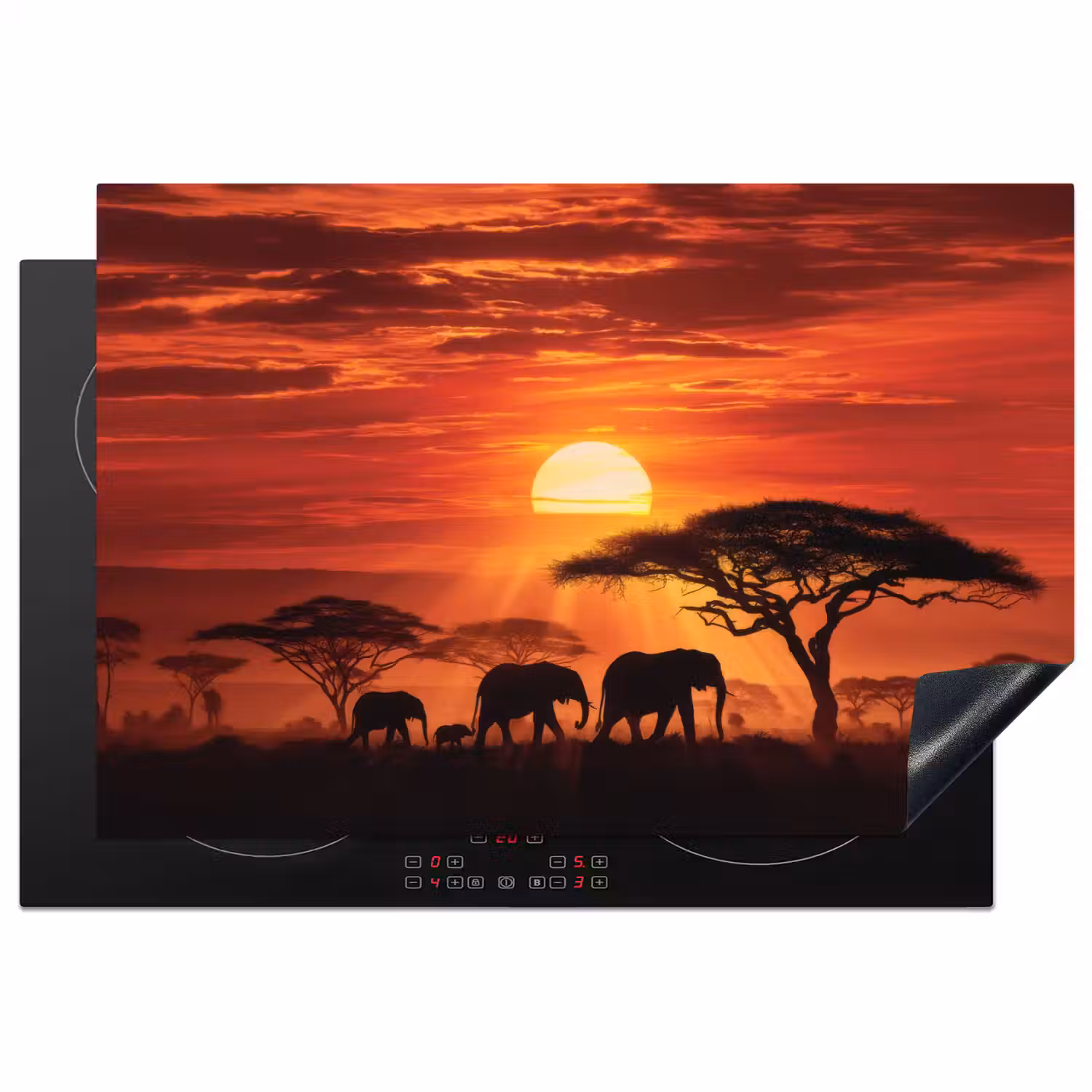 Savanne - Olifanten - Zonsondergang Inductie beschermer vinyl 3mm klein -3d