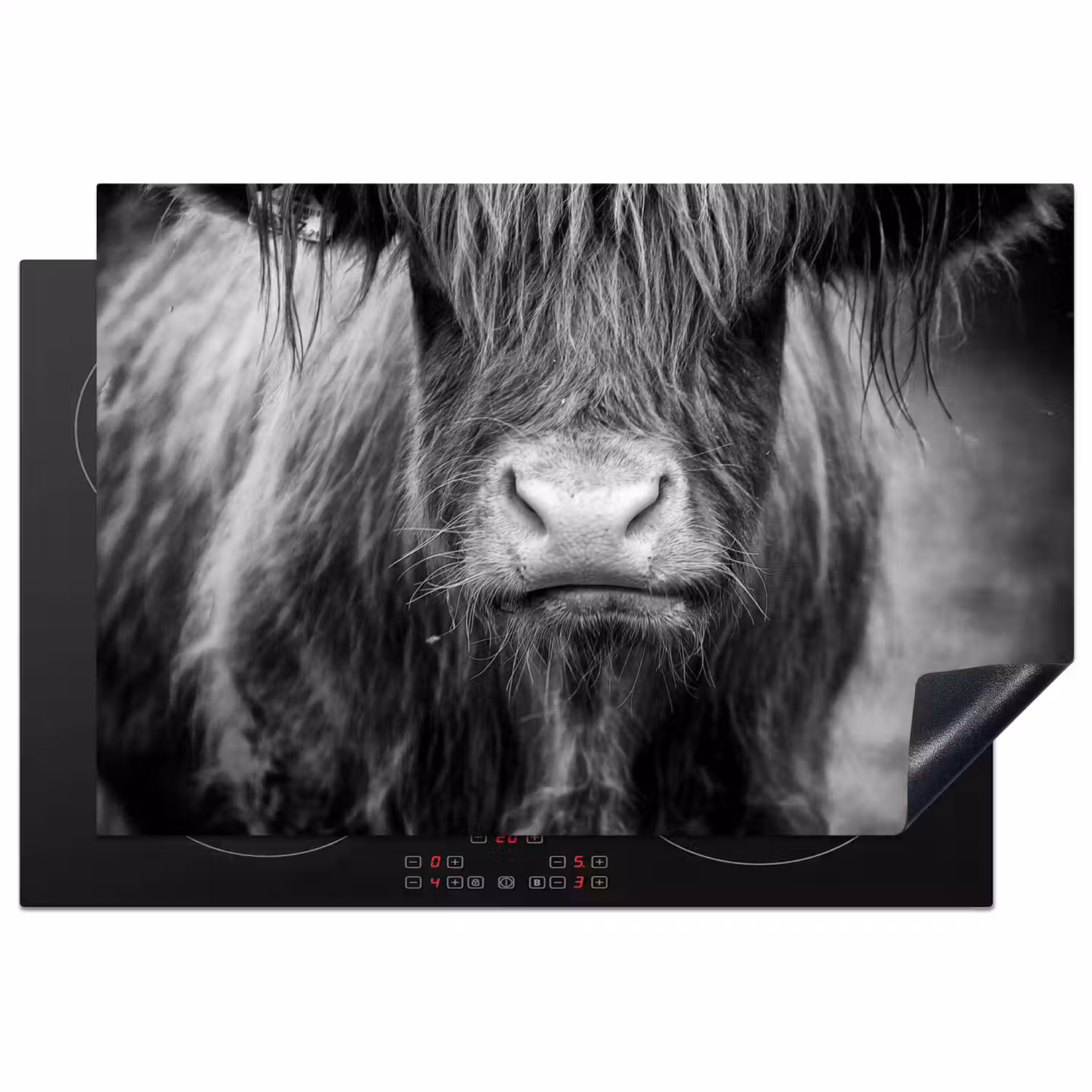 Schotse hooglander - Koe - Zwart - Wit - Dieren Inductie beschermer vinyl 3mm klein -3d