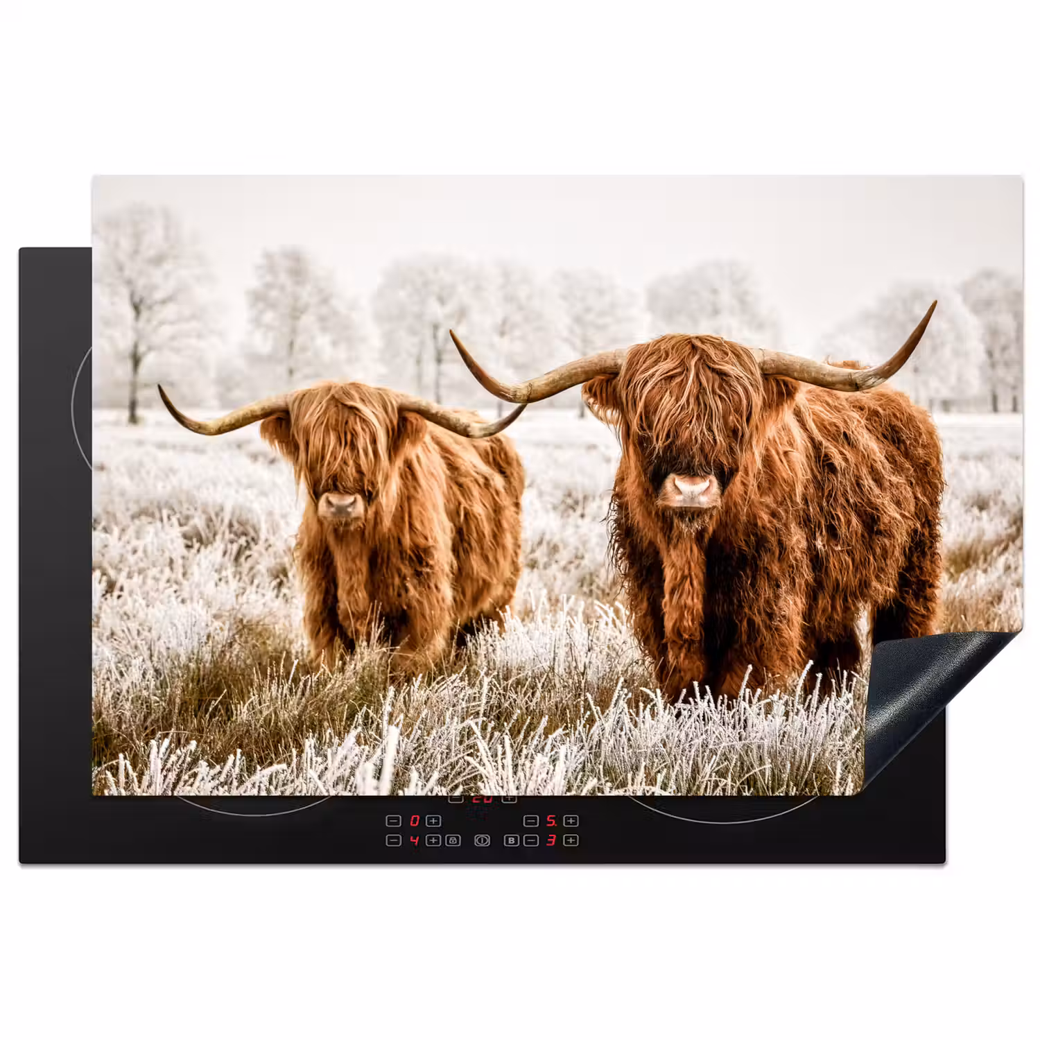 Schotse hooglander - Koe - Natuur - Winter Inductie beschermer vinyl 3mm klein -3d