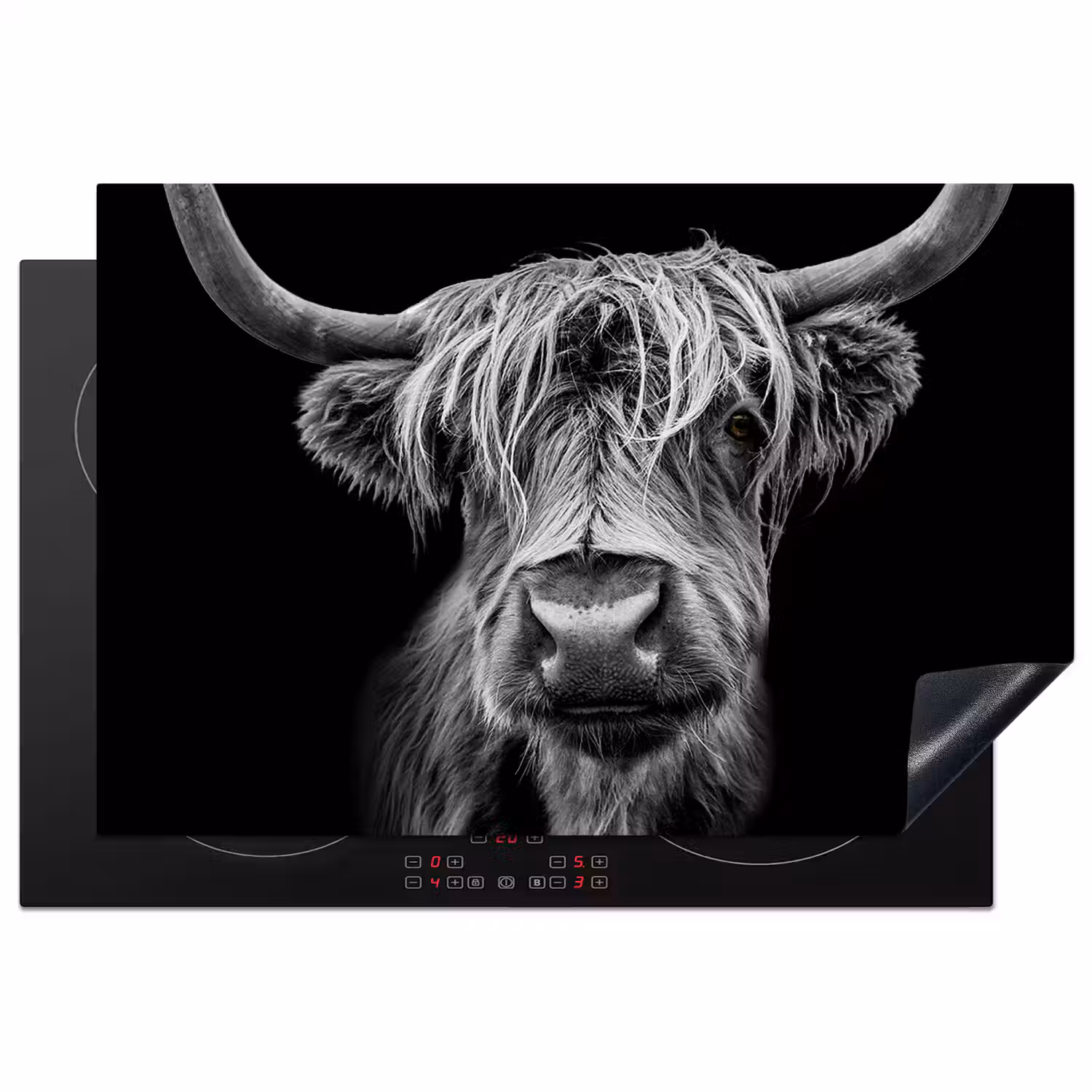 Schotse Hooglander - Horens - Zwart - Wit - Koe - Wild - Dieren Inductie beschermer vinyl 3mm klein -3d