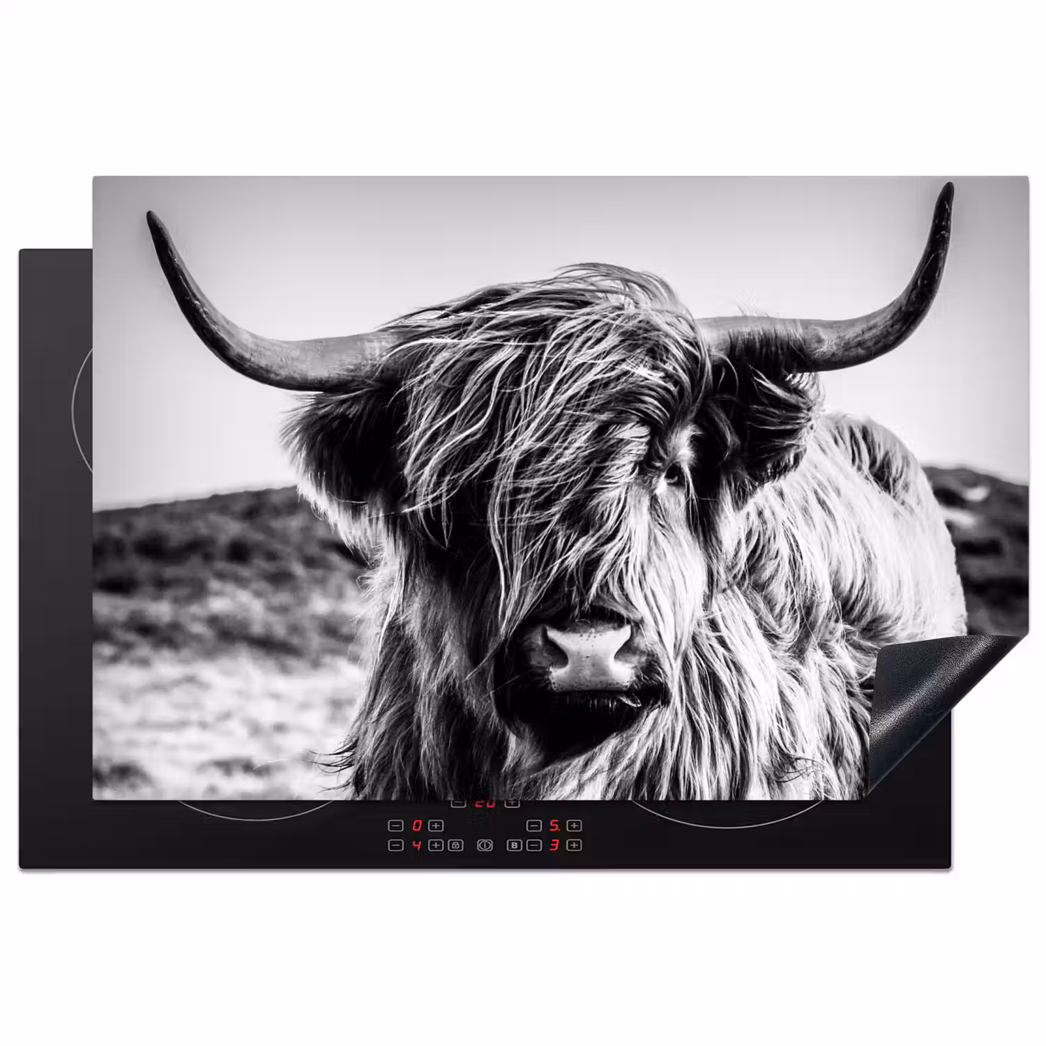 Schotse hooglander - Natuur - Koe - Zwart - Wit Inductie beschermer vinyl 3mm klein -3d