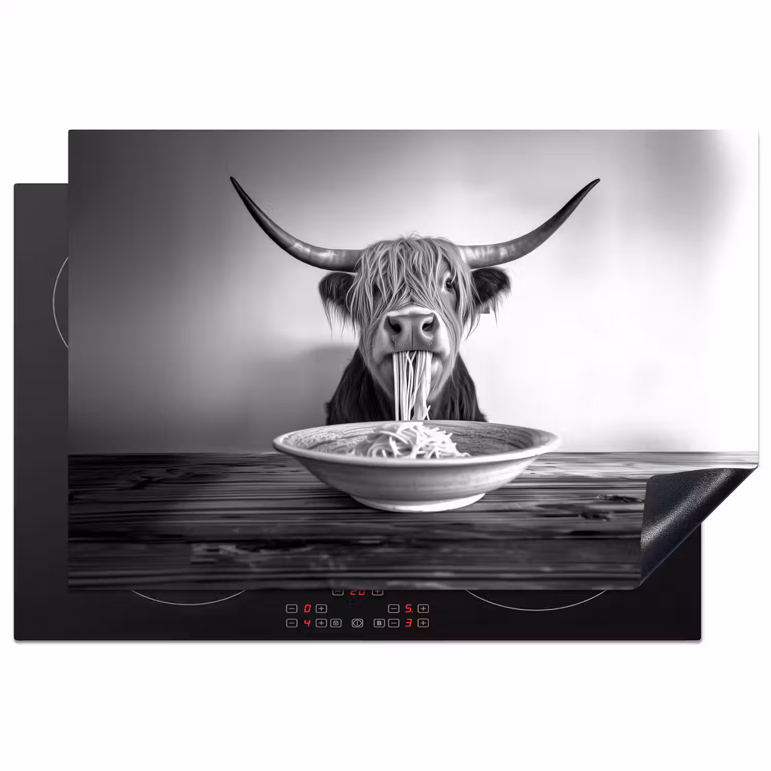 Schotse Hooglander - Spaghetti - Dieren - Zwart wit Inductie beschermer vinyl 3mm klein -3d