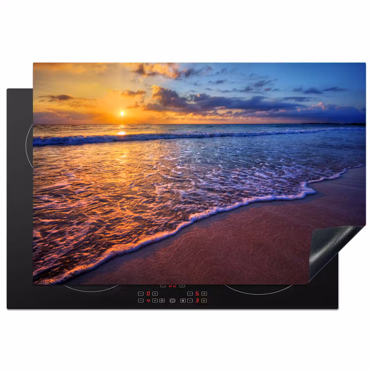 Zee - Strand - Zonsondergang - Wolken - Horizon Inductie beschermer vinyl 3mm klein -3d