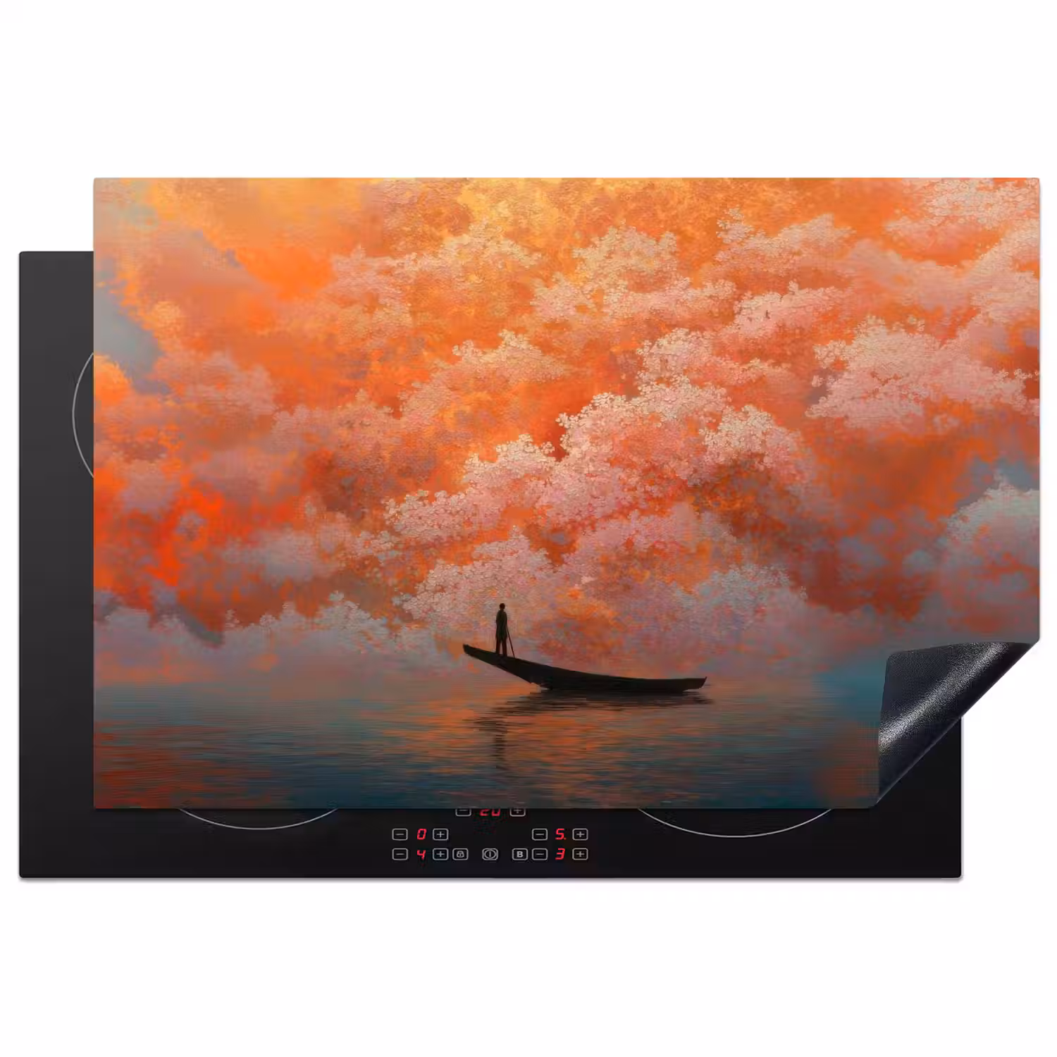 Zee - Boot - Wolken - Oranje Inductie beschermer vinyl 3mm klein -3d