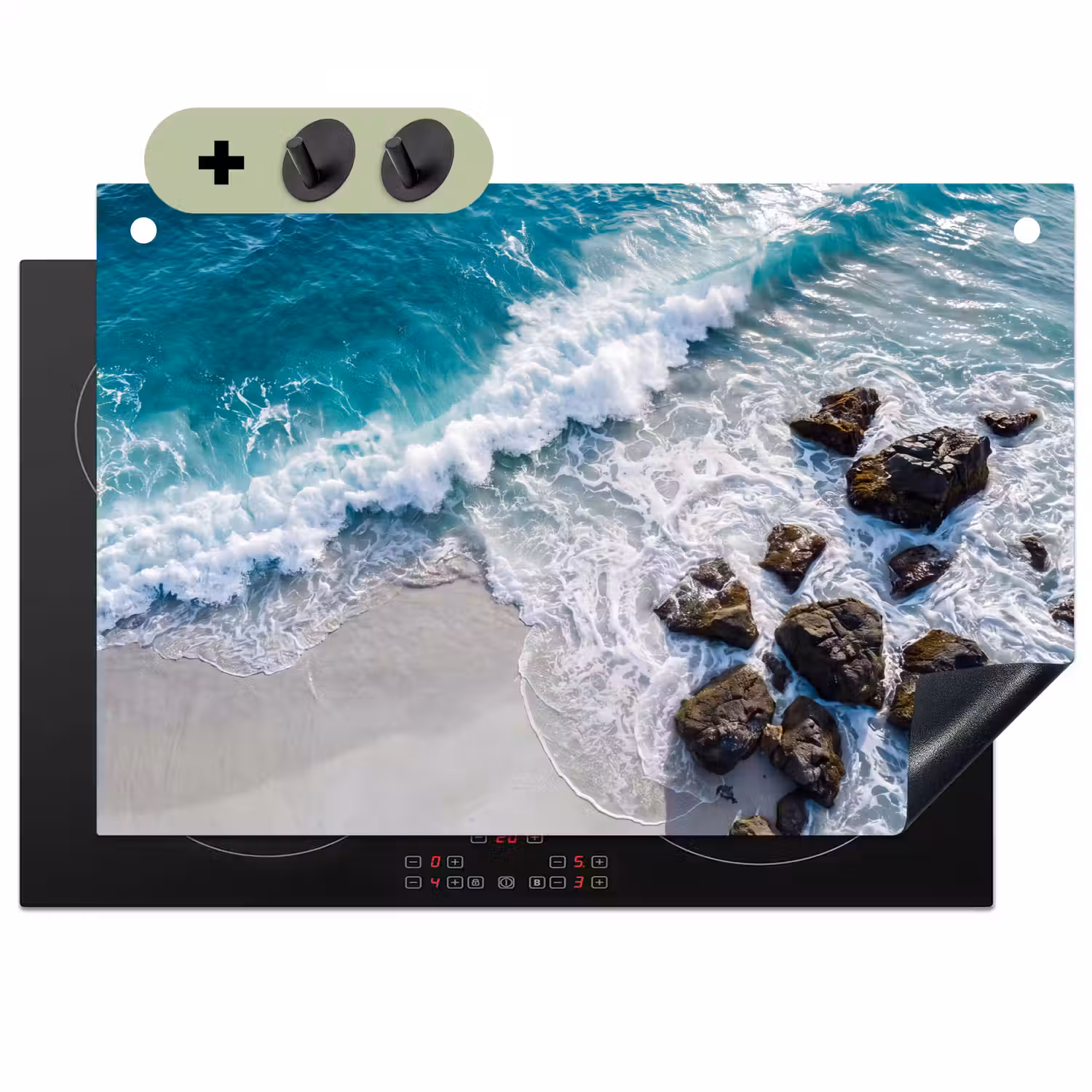 Zee - Golf - Strand - Natuur - Blauw Inductie beschemer met haakjes klein -3d