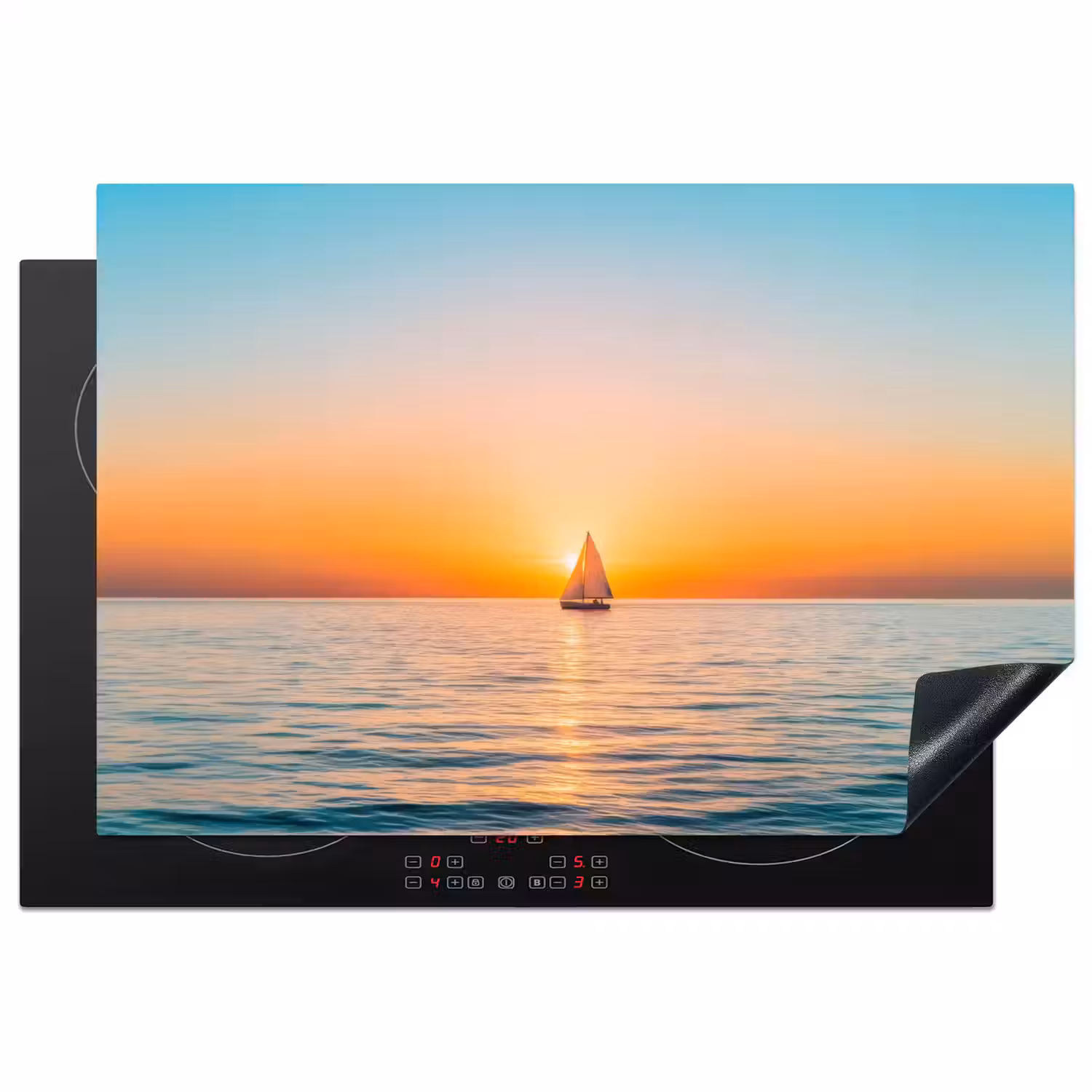 Zee - Zeilboot - Zonsondergang Inductie beschermer vinyl 3mm klein -3d