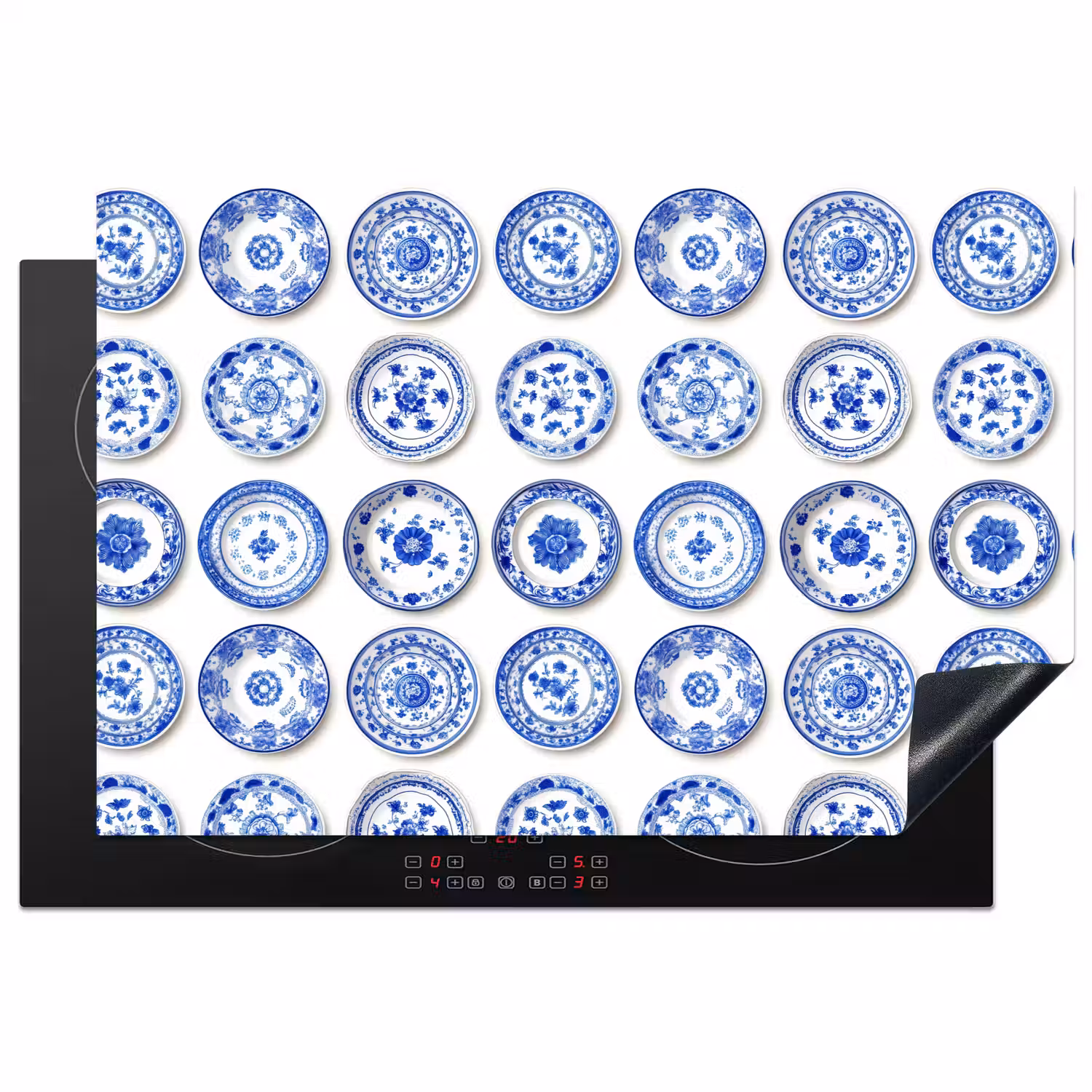 Borden - Bloemen - Patroon - Blauw Inductie beschermer vinyl 3mm klein 276 -3d