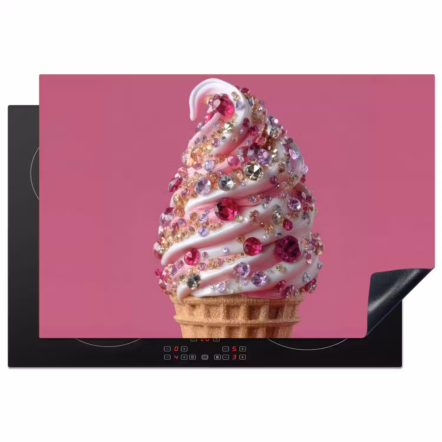 Softijs - Edelstenen - Roze - Hoorntje Inductie beschermer vinyl 3mm klein -3d