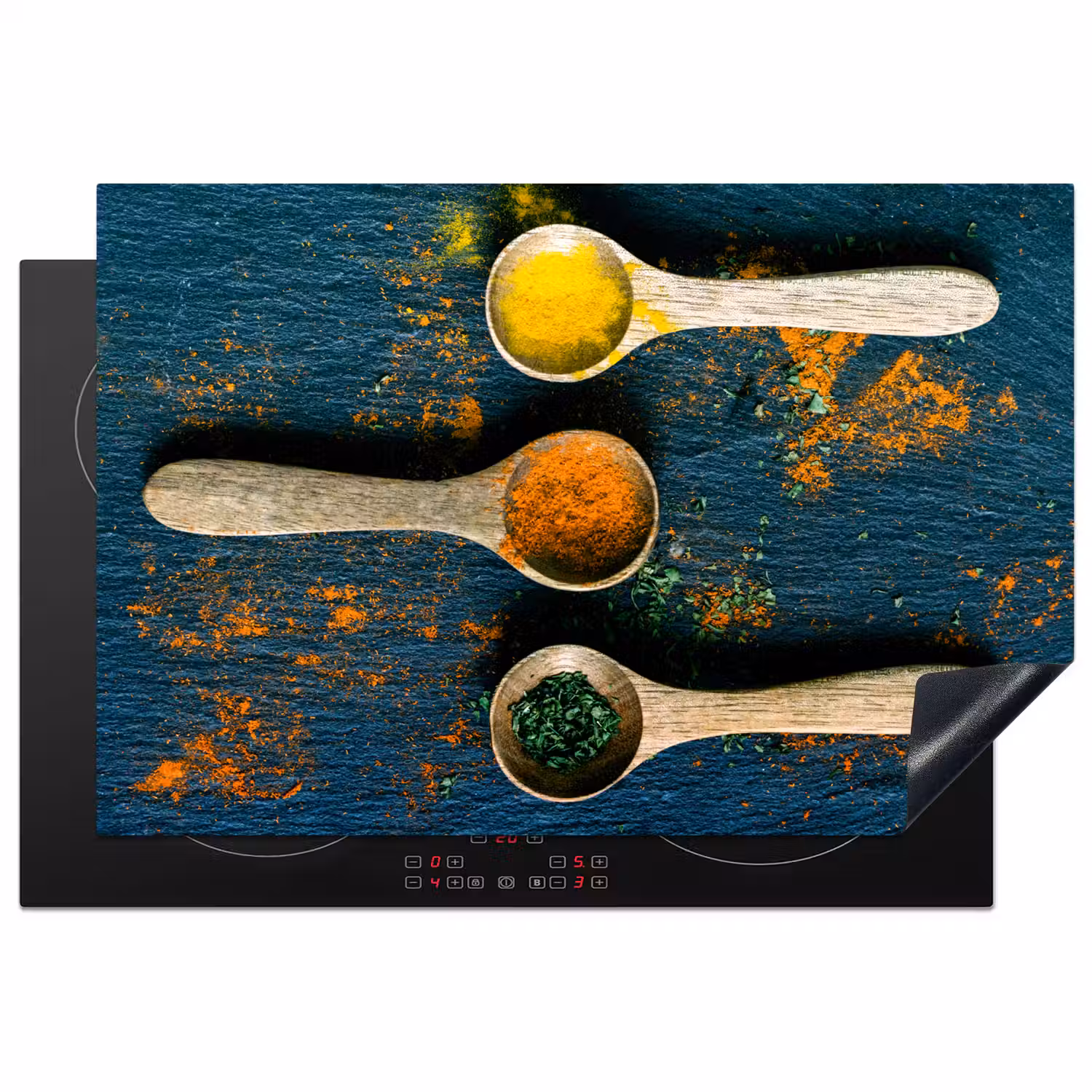Specerijen - Lepel - Kruiden - Bruin - Geel - Groen Inductie beschermer vinyl 3mm klein -3d
