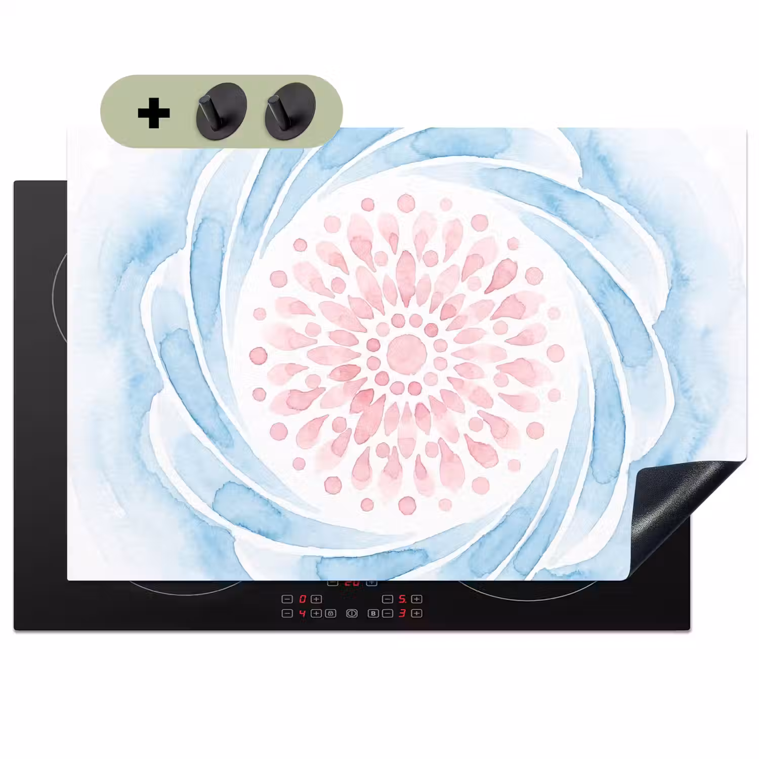 Abstract - Bloemvorm - Aquarel - Roze - Blauw Inductie beschemer met haakjes klein -3d