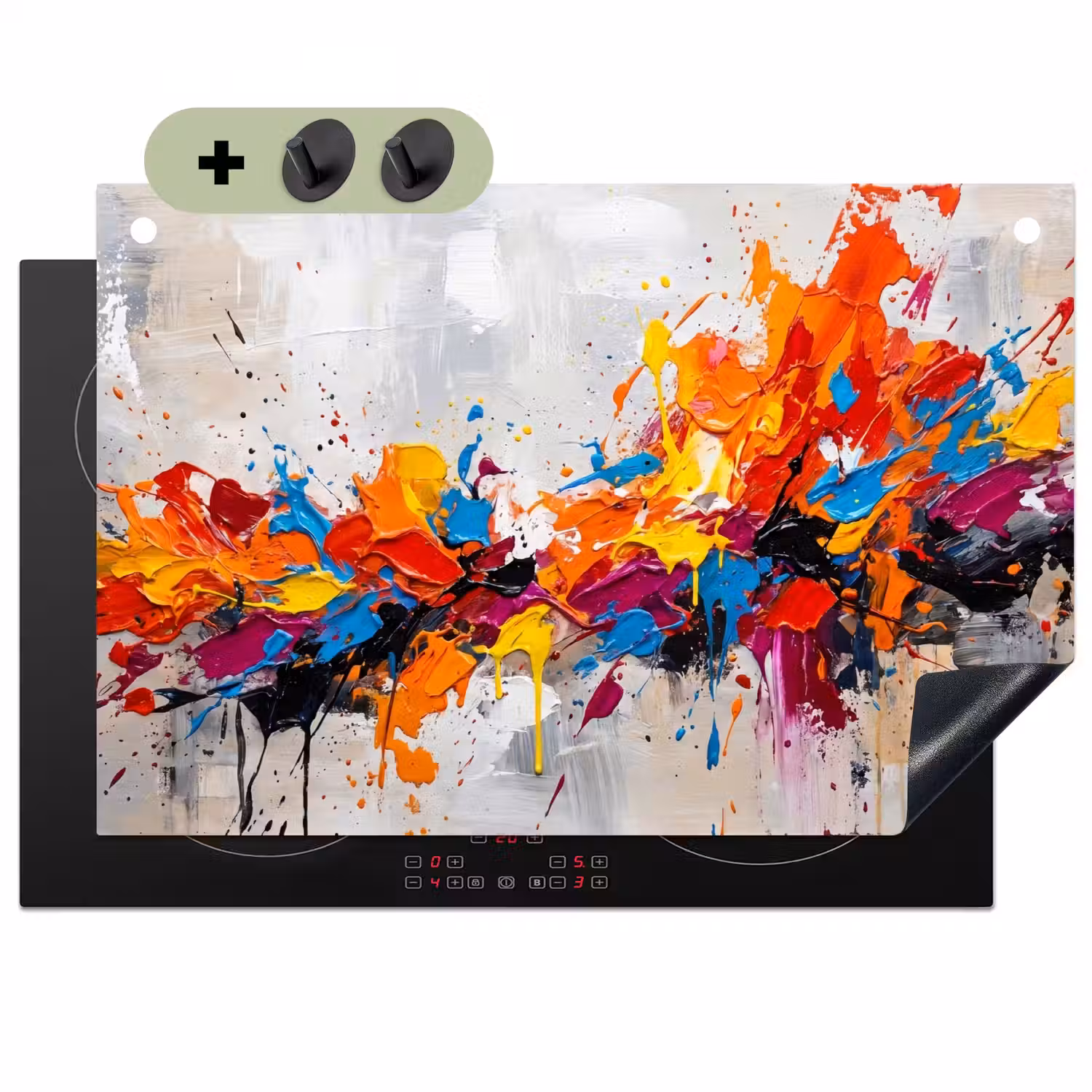 Abstract - Schilderij - Kleurrijk - Dynamisch Inductie beschemer met haakjes klein -3d