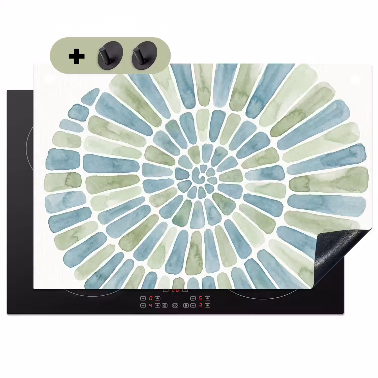 Abstract - Spiraal - Patroon - Modern - Blauw-Groen Inductie beschemer met haakjes klein -3d