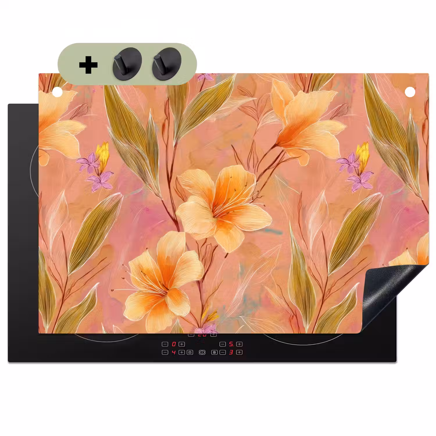 Botanisch - Bloemen - Kleurrijk Inductie beschemer met haakjes klein 777 -3d