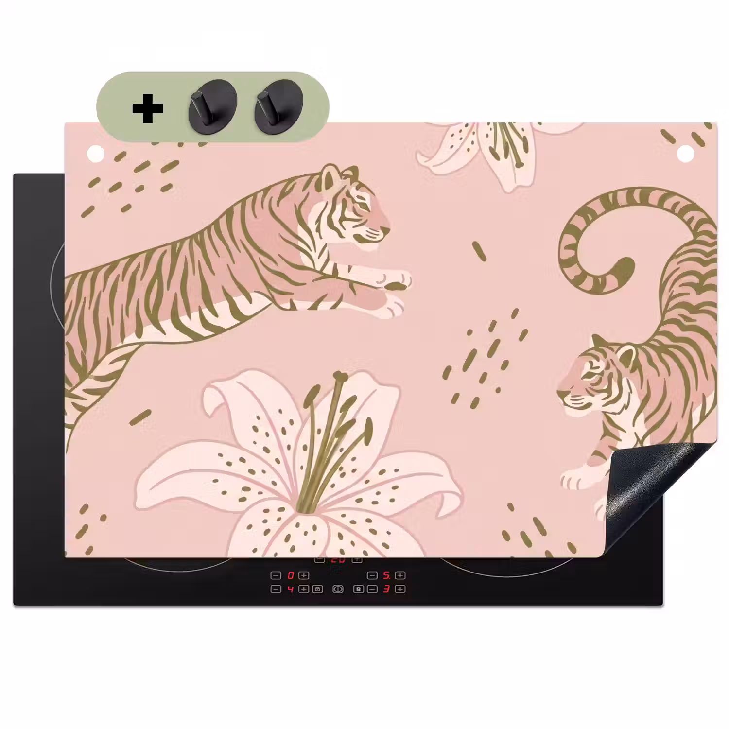 Kat - Springend - Bloemen - Abstract - Roze Inductie beschemer met haakjes klein -3d