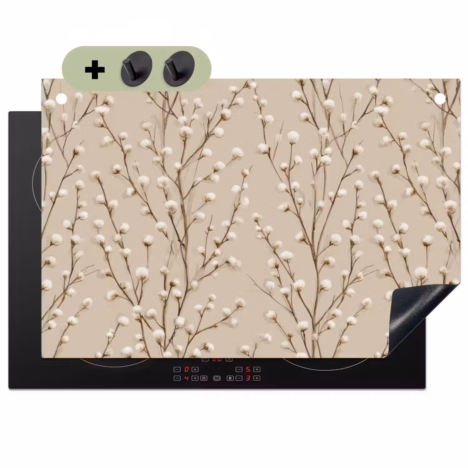 Katoen - Natuur - Taupe Inductie beschemer met haakjes klein 777 -3d