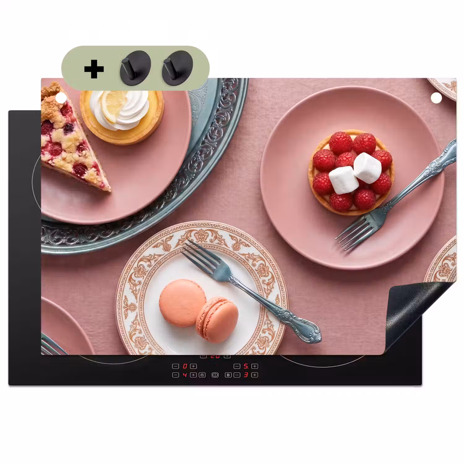 Dessert - Taart - Gebak - Zoet - Roze Inductie beschemer met haakjes klein -3d