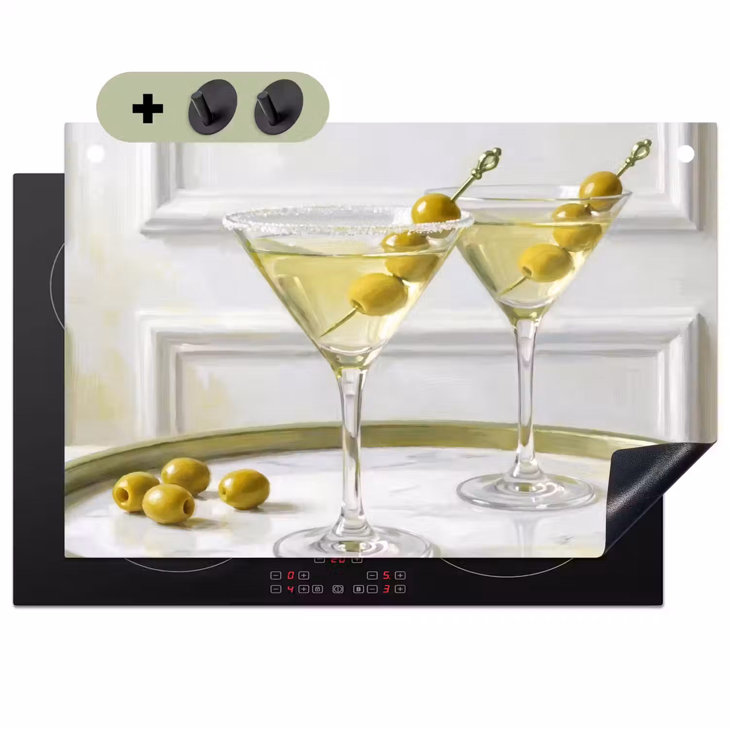 Drank - Martini - Olijven - Modern - Wit Inductie beschemer met haakjes klein -3d