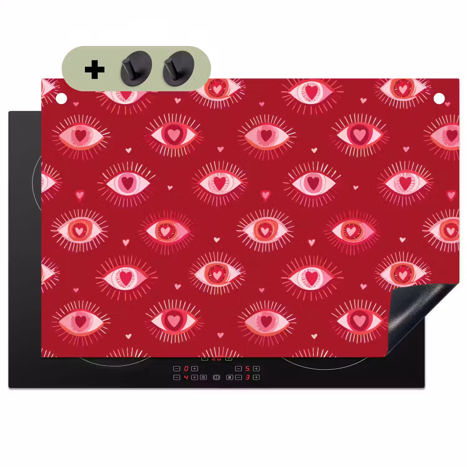 Ogen - Patroon - Roze - Donkerrood Inductie beschemer met haakjes klein 777 -3d