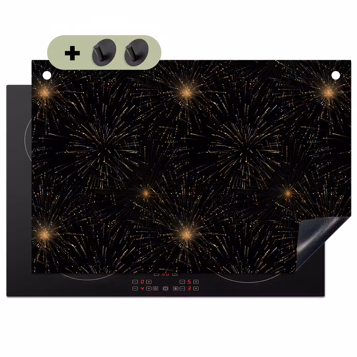 Vuurwerk - Patroon - Feestelijk - Goud - Zwart Inductie beschemer met haakjes klein 777 -3d