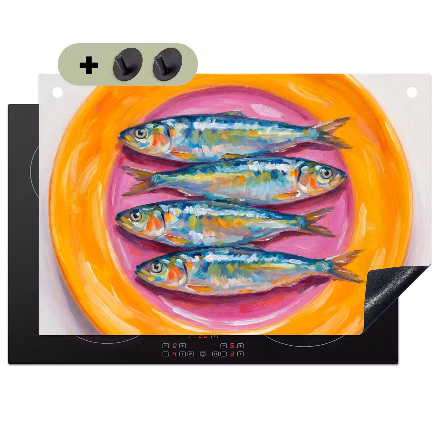 Vis - Vier - Eten - Modern - Kleurrijk Inductie beschemer met haakjes klein -3d