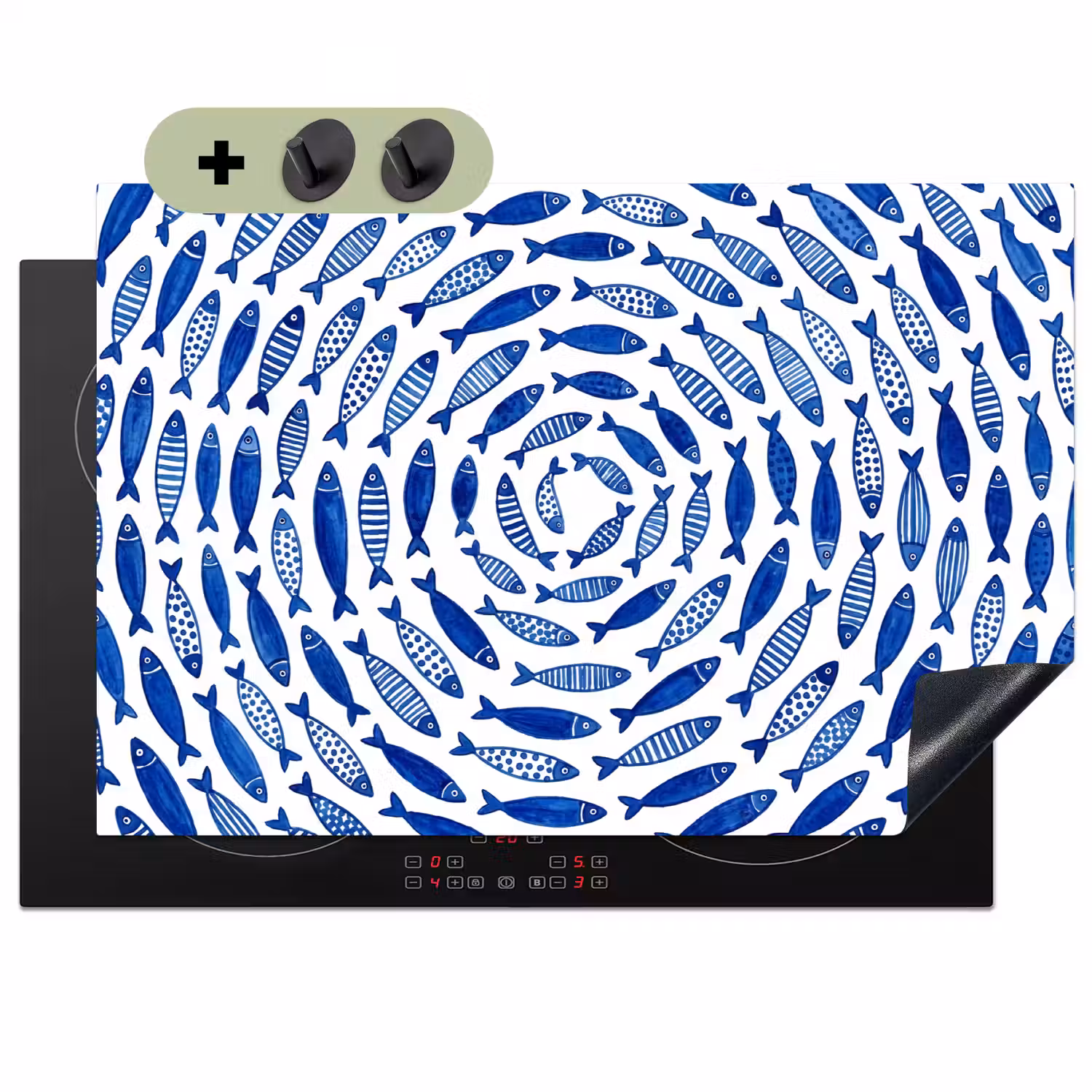 Vis - Patroon - Onderwater - Abstract - Blauw Inductie beschemer met haakjes klein -3d