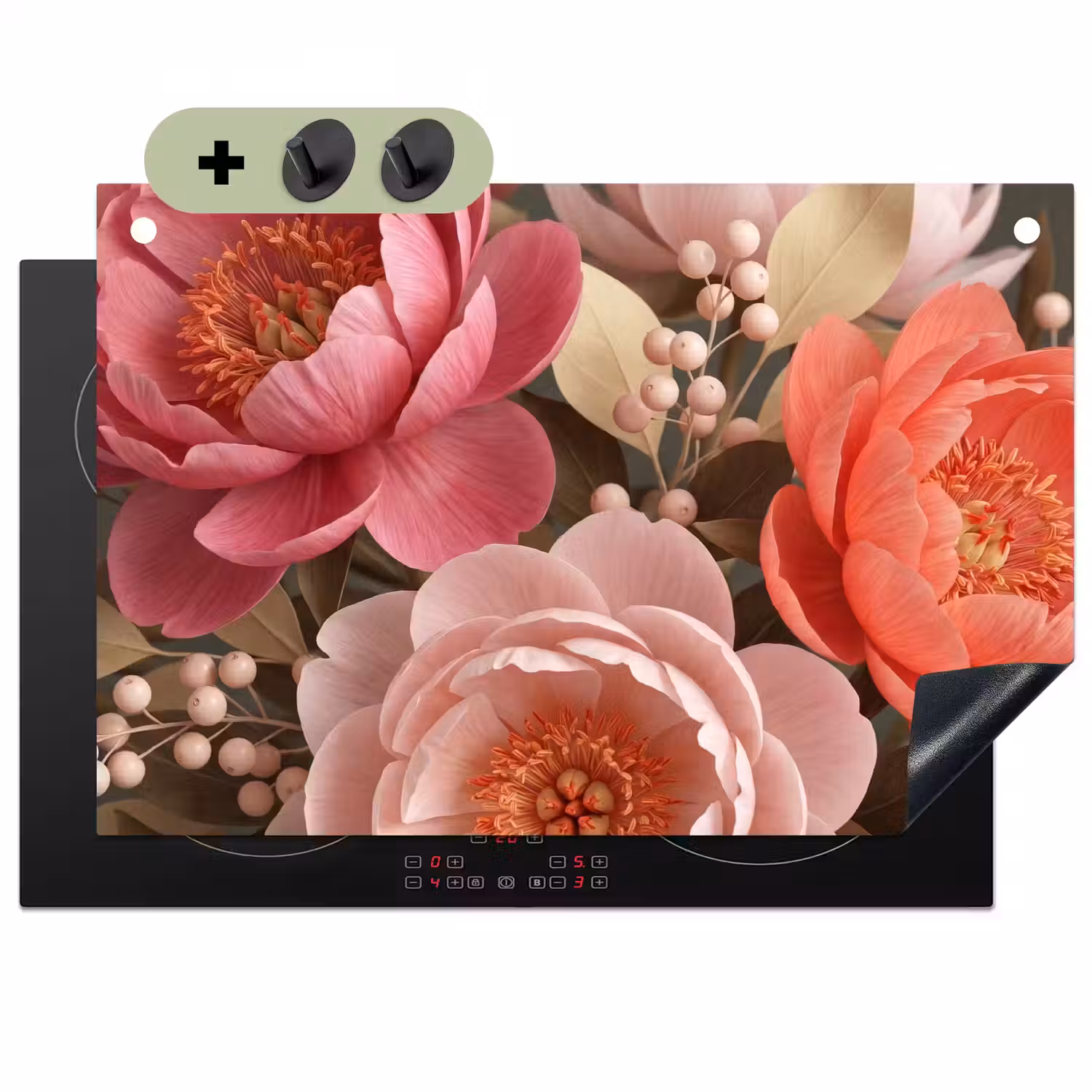 Bloemen - Bloesem - Zacht - Koraal - Decoratie Inductie beschemer met haakjes klein -3d