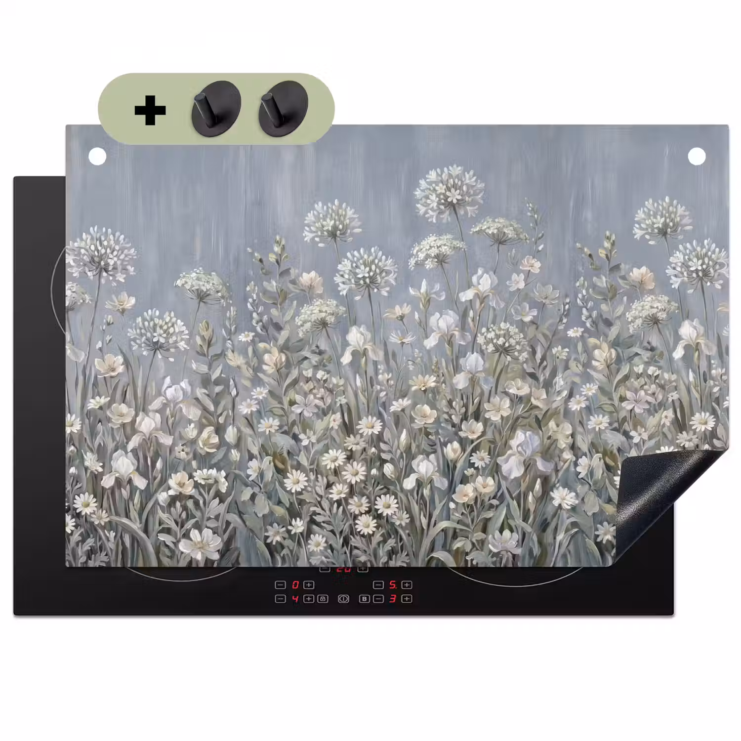 Bloemen - Botanisch - Blauw Inductie beschemer met haakjes klein -3d