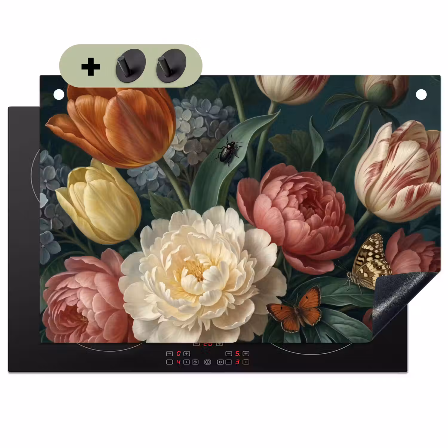Bloemen - Boeket - Natuur - Klassiek - Donker Inductie beschemer met haakjes klein -3d