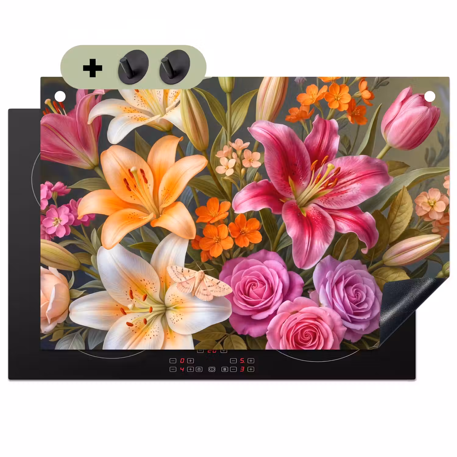 Bloemen - Boeket - Natuur - Kleurrijk - Modern Inductie beschemer met haakjes klein -3d