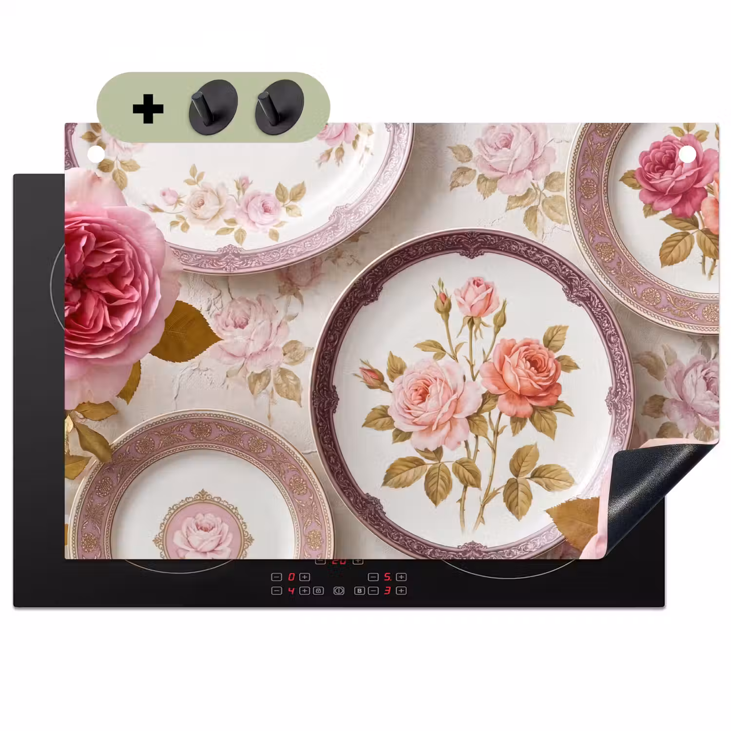 Bloemen - Patroon - Vintage - Roze - Decoratie Inductie beschemer met haakjes klein -3d