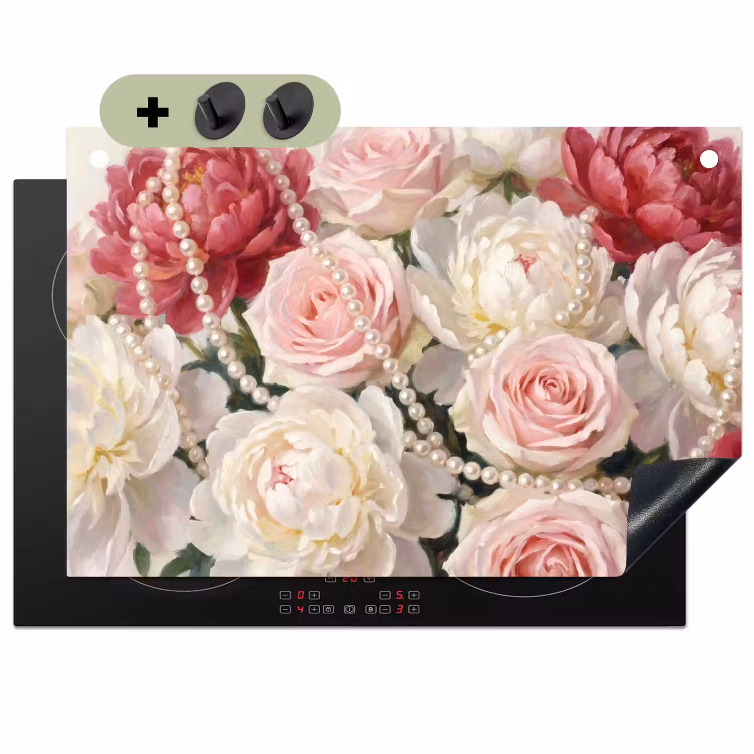 Bloemen - Parels - Romantiek - Klassiek - Roze Inductie beschemer met haakjes klein -3d