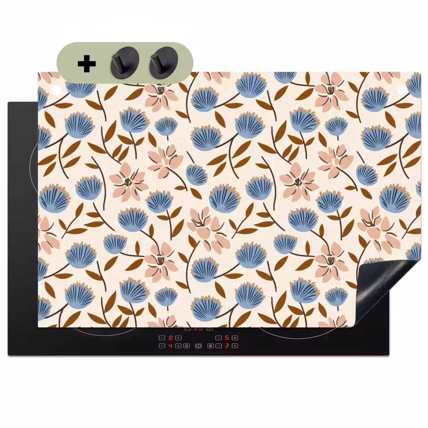 Bloemen - Wild - Blauw Inductie beschemer met haakjes klein 777 -3d